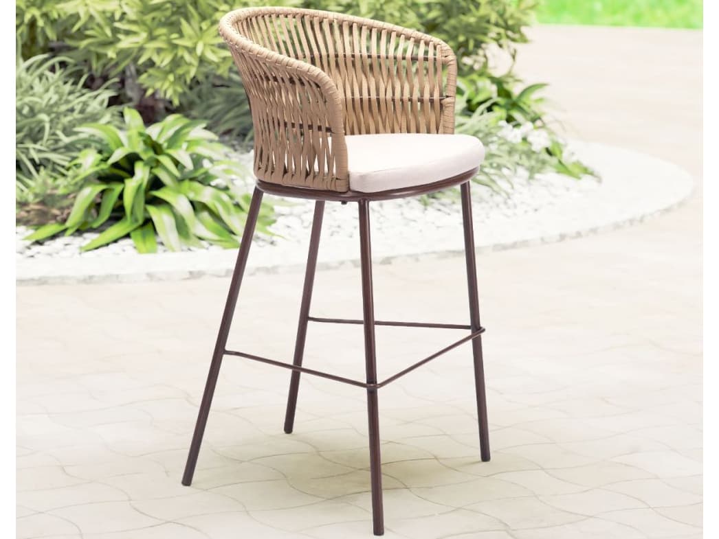 Zuo Outdoor Bar Natural Steel Cushion Side Stationary Stool Set of 2