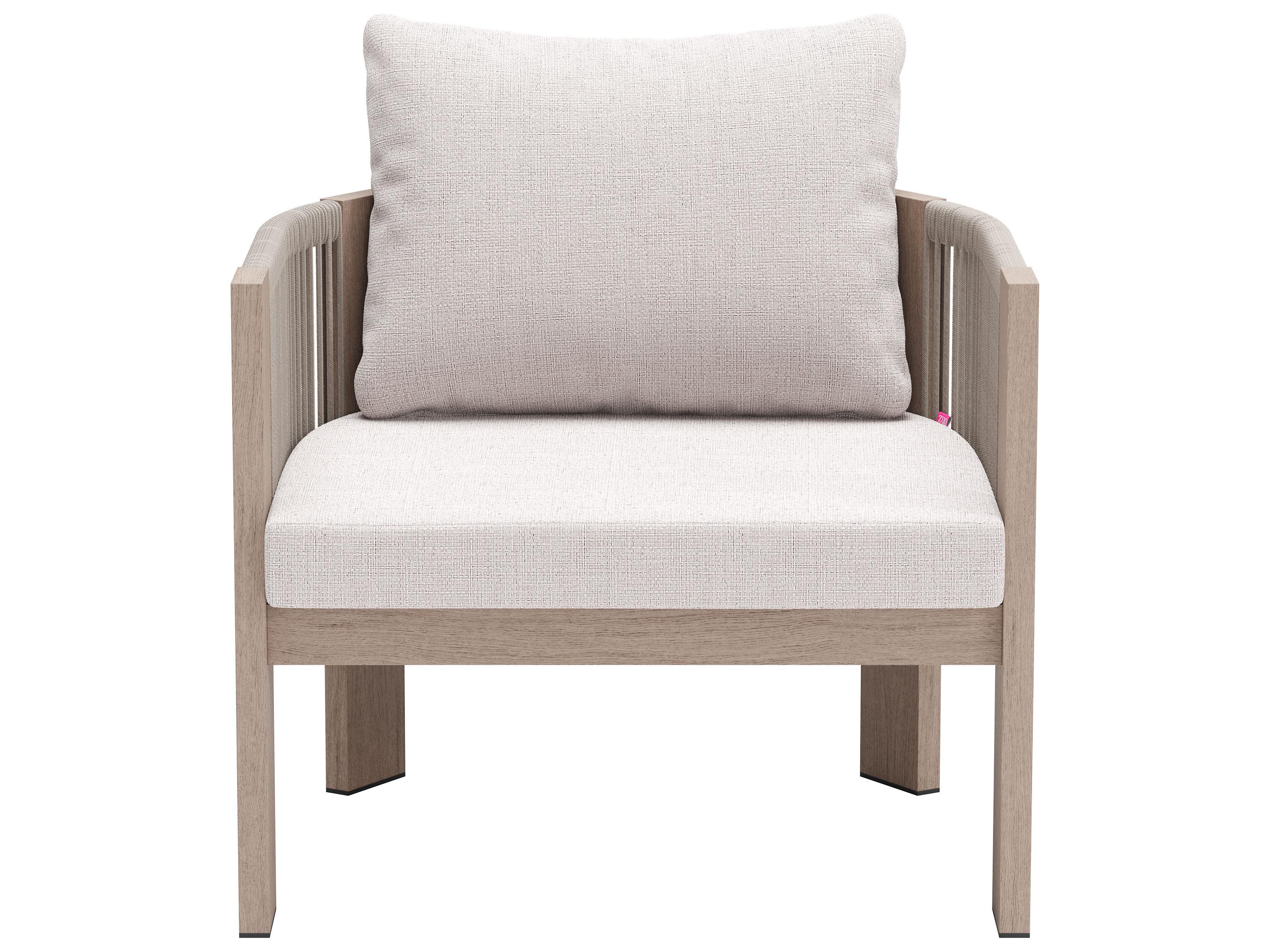 Zuo Outdoor Rebel Beige Faux Wood Cushion Lounge Chair