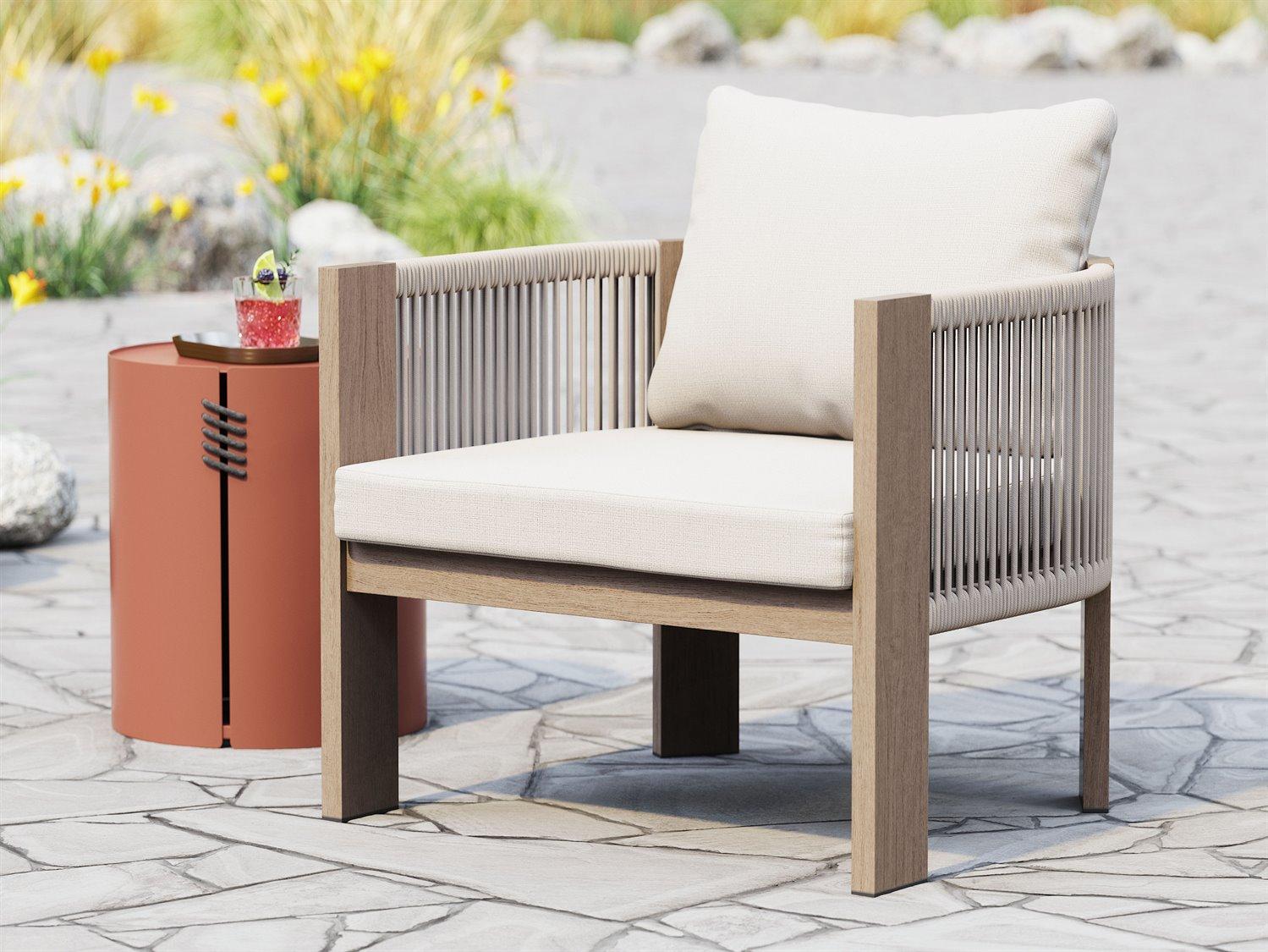 Zuo Outdoor Rebel Beige Faux Wood Cushion Lounge Chair