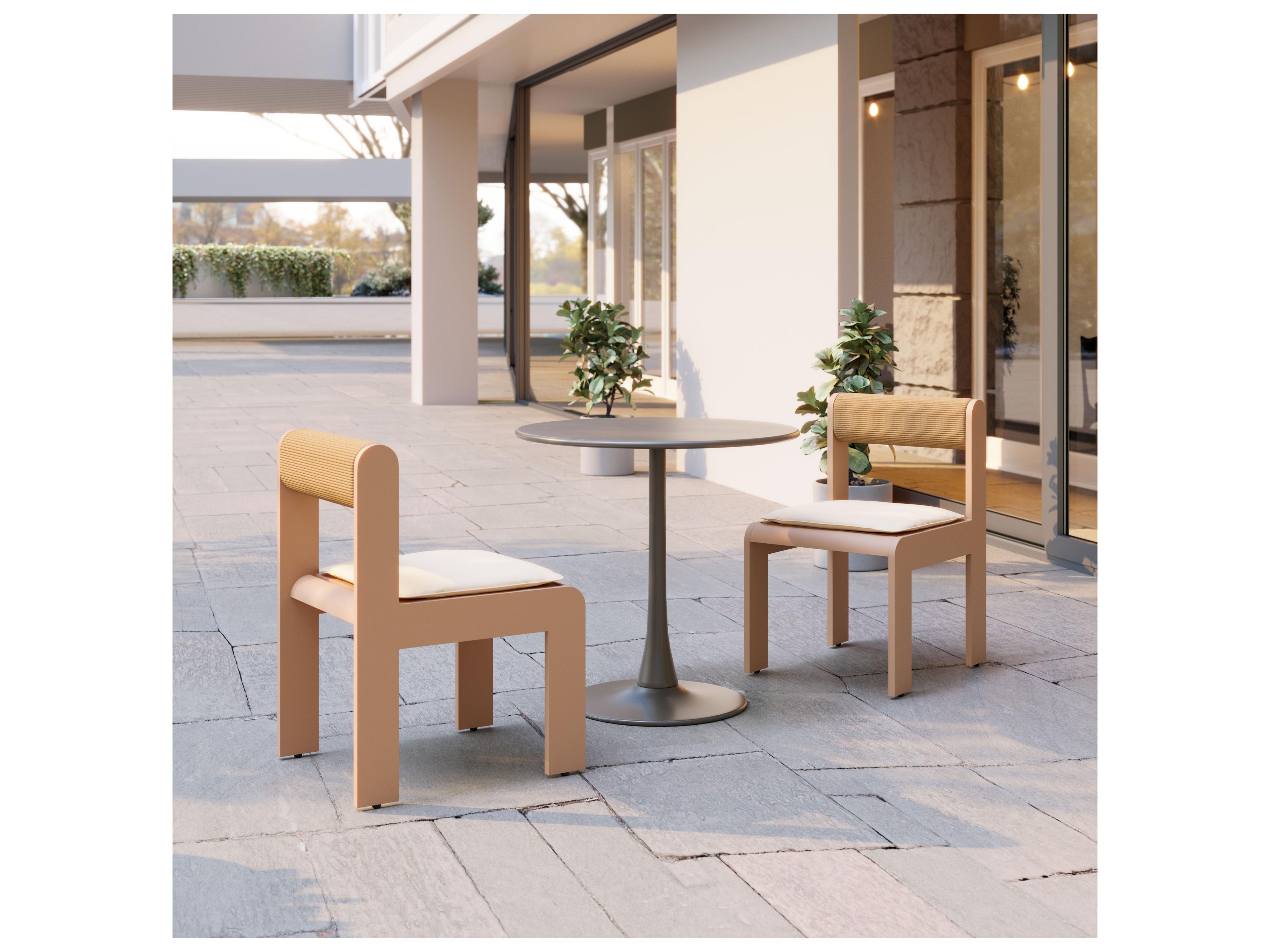 Zuo Outdoor Island White Aluminum Cushion Dining Chair, Set of 2