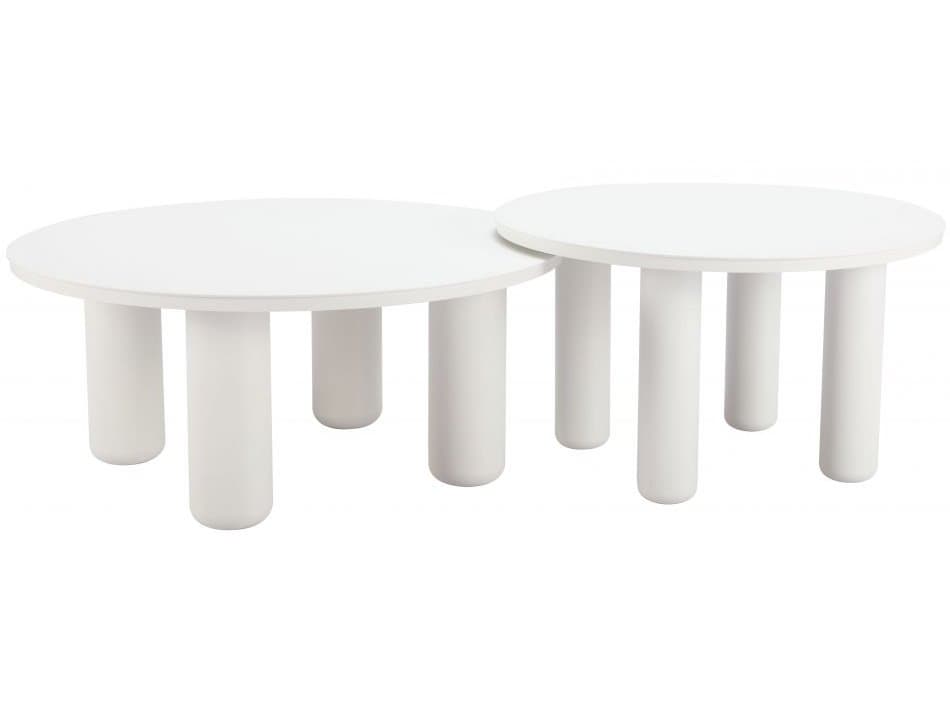 Zuo Outdoor Ola White Aluminum Round Coffee Table, Set of 2