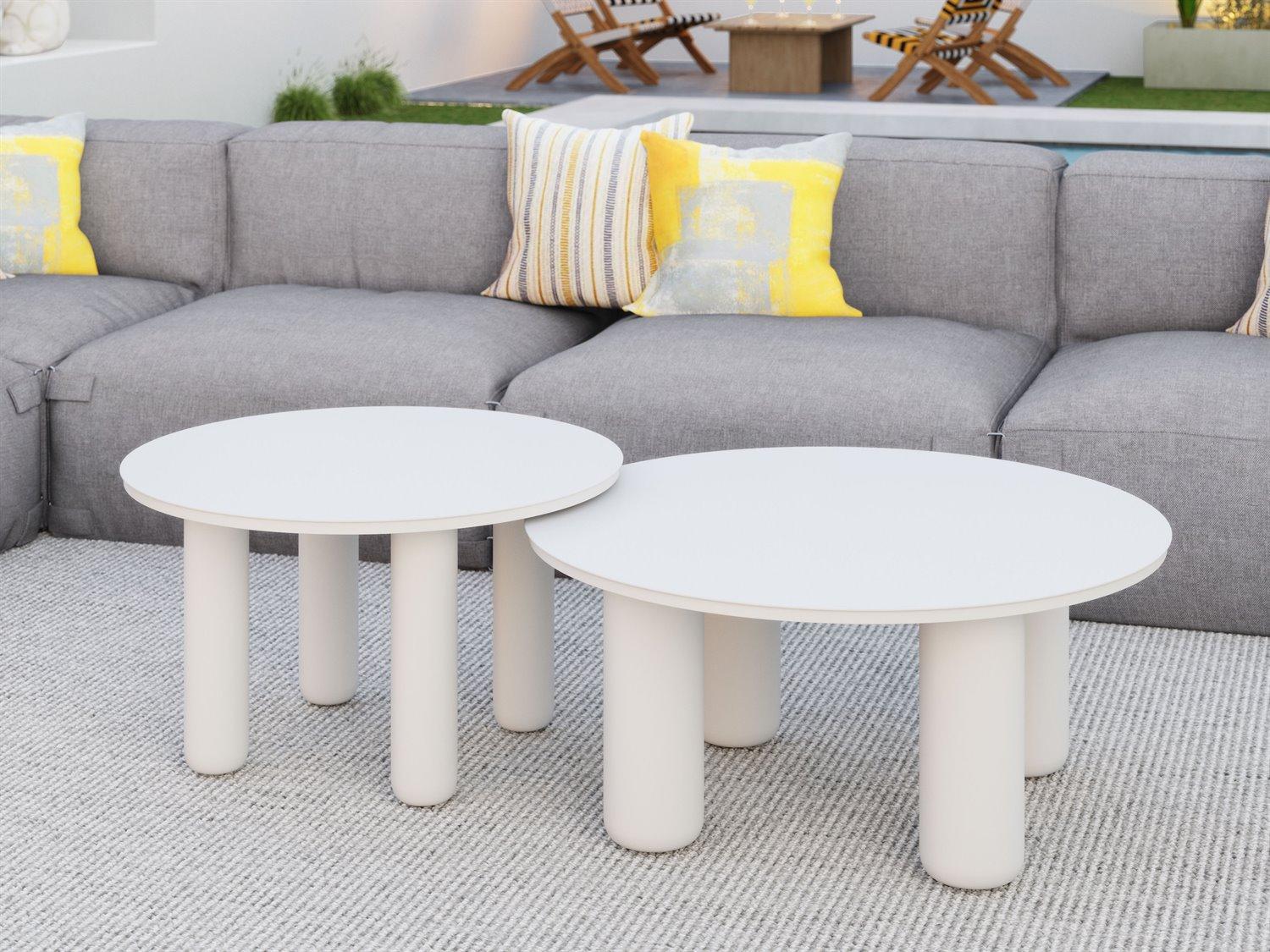 Zuo Outdoor Ola White Aluminum Round Coffee Table, Set of 2