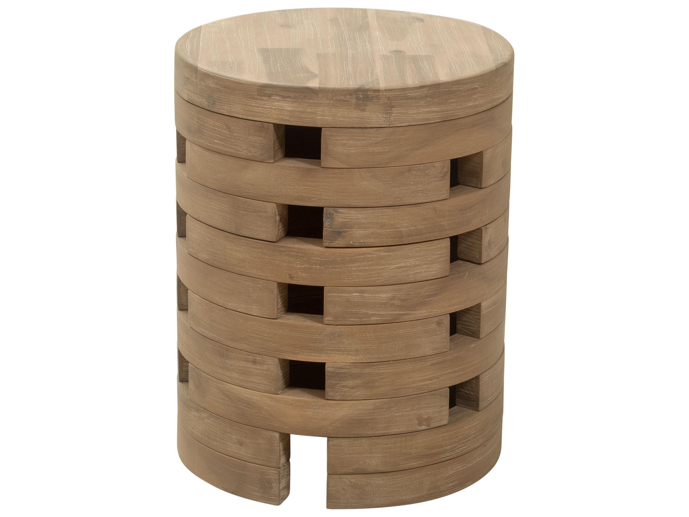 Zuo Outdoor Mado Natural Brown Wood Round End Table