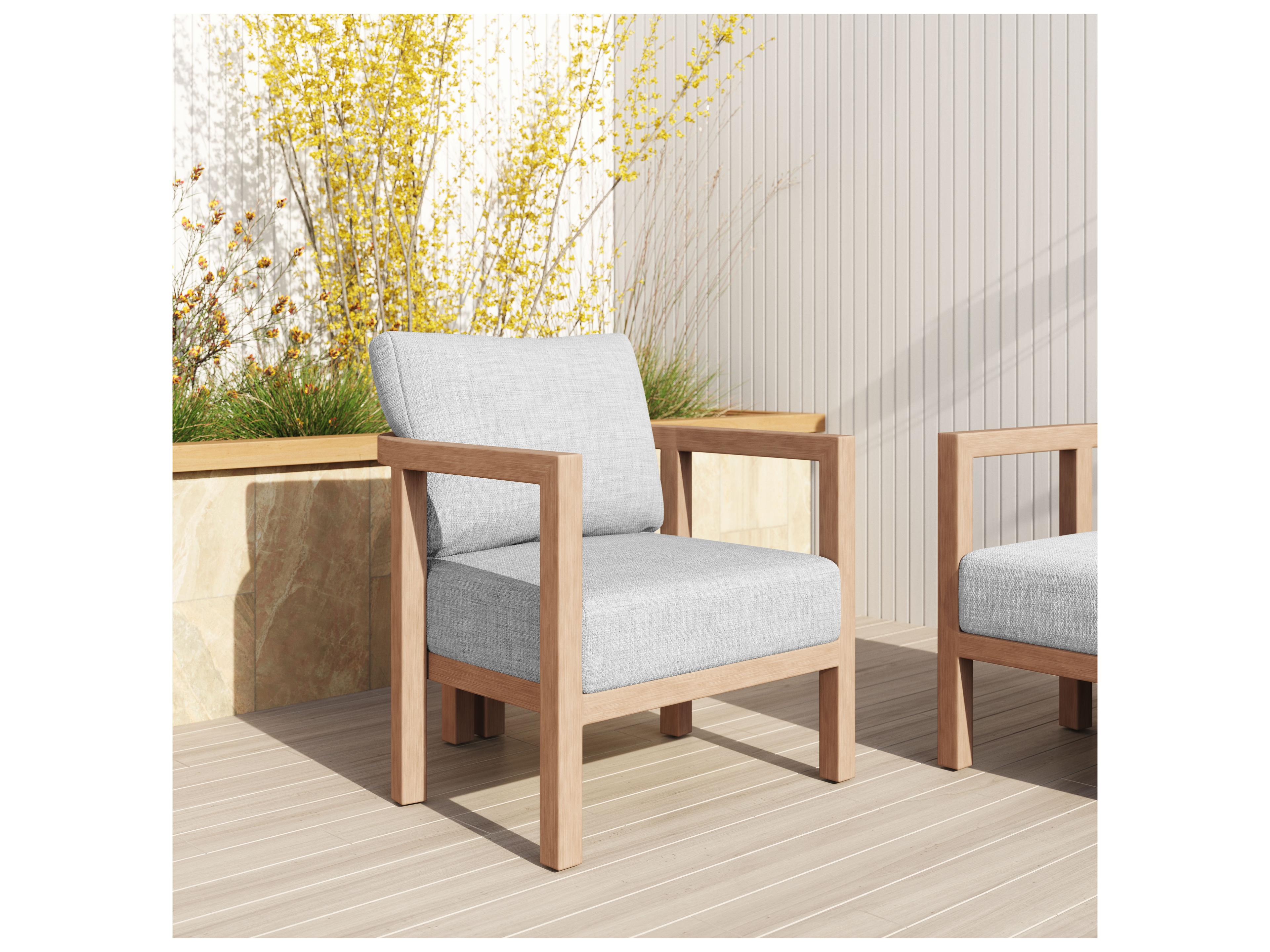 Zuo Outdoor Leto Gray Faux Wood Cushion Lounge Chair