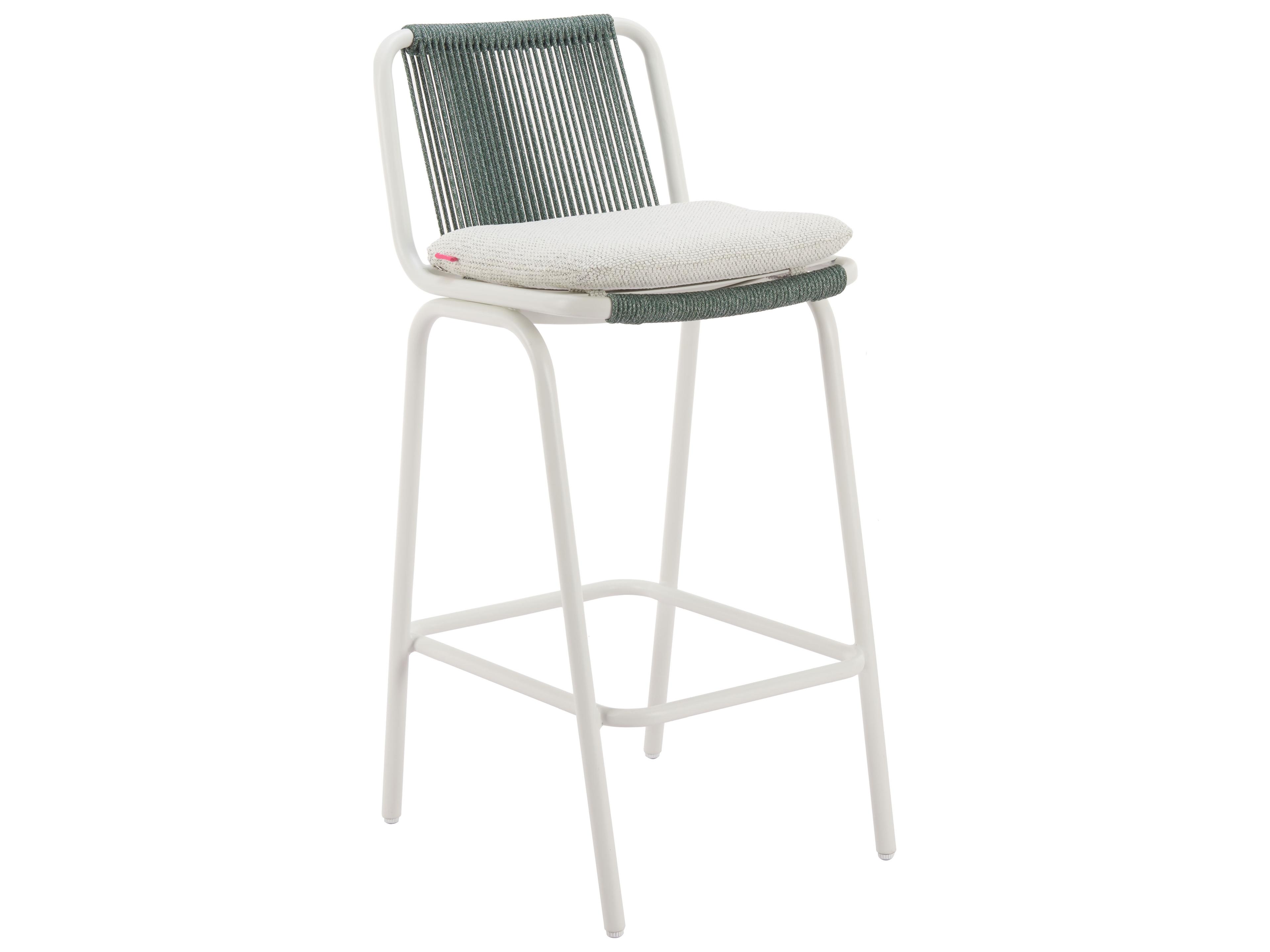 Zuo Outdoor Luft White Green Aluminum Cushion Bar Stool, Set of 2