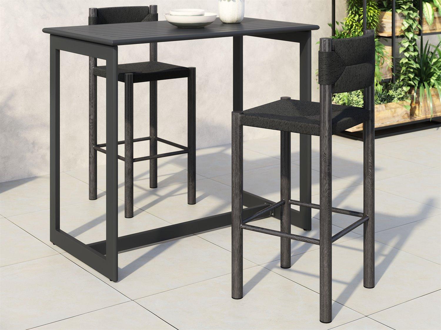 Zuo Outdoor Iska Black Faux Wood Wicker Bar Stool, Set of 2