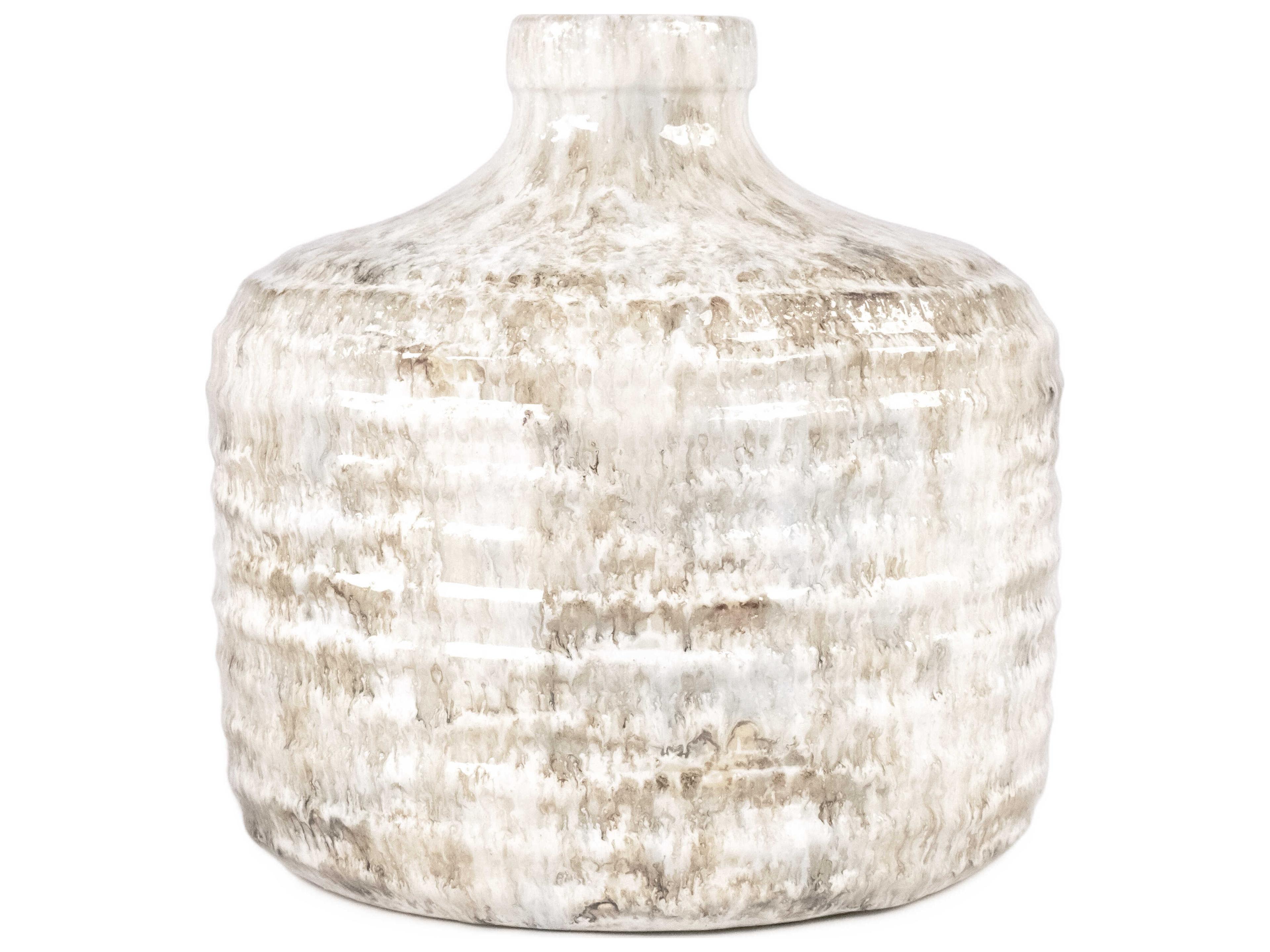 Zentique Distressed White And Taupe Vase