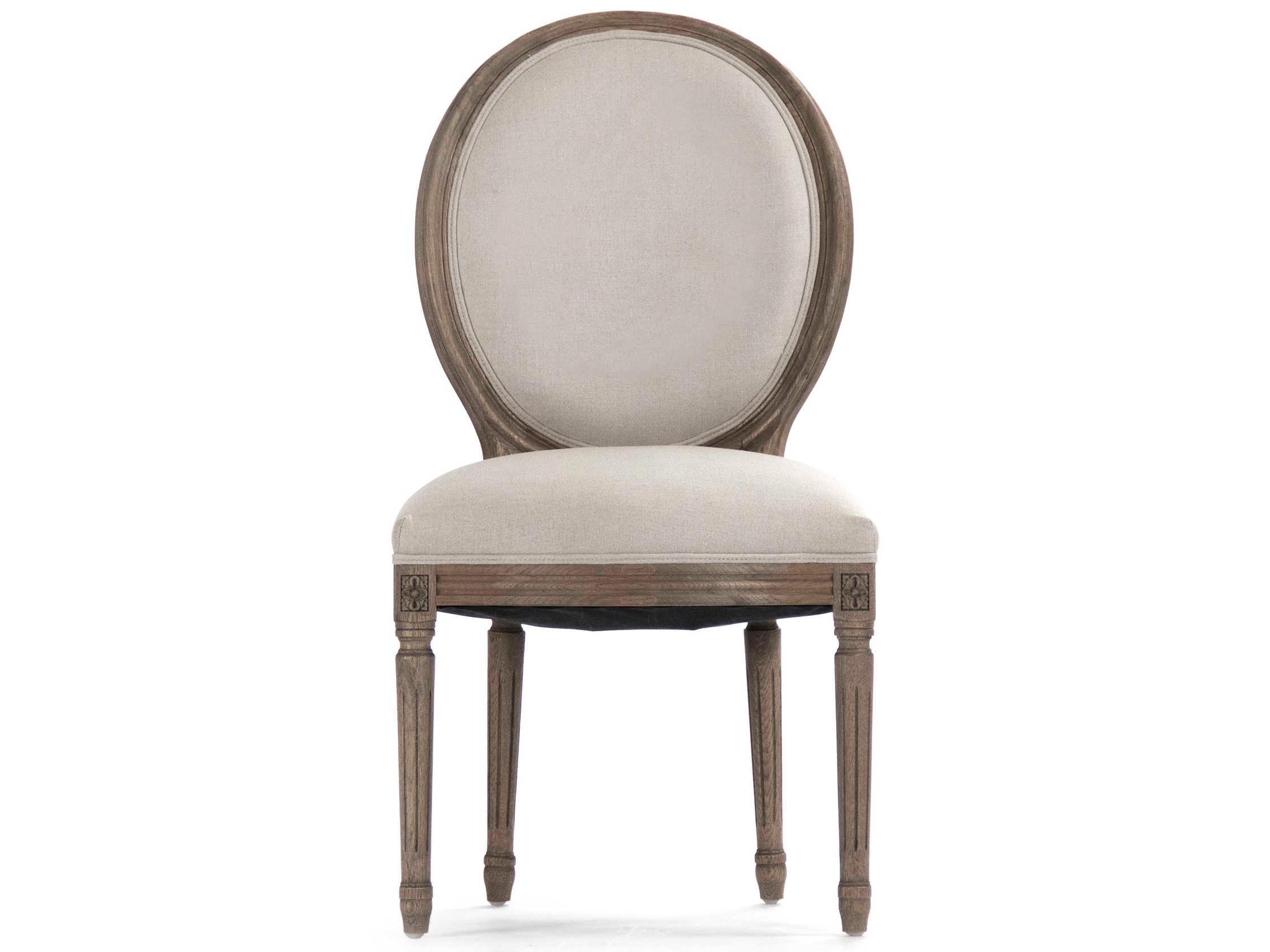 Zentique Medallion Elm Wood Beige Upholstered Side Dining Chair