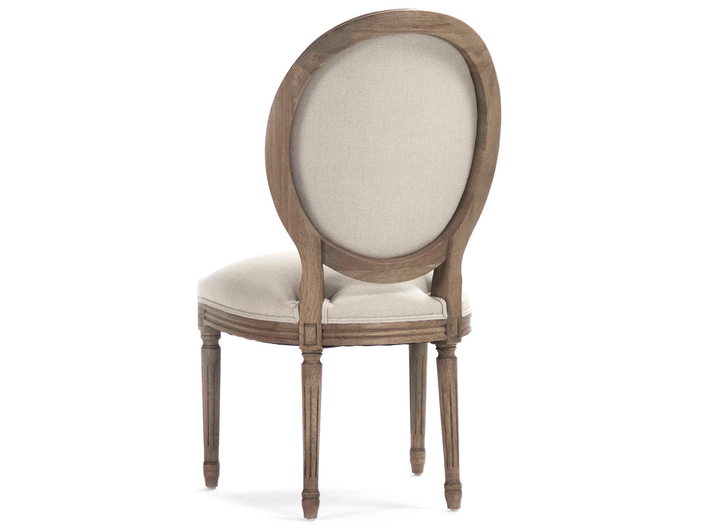 Zentique Medallion Elm Wood Beige Upholstered Side Dining Chair