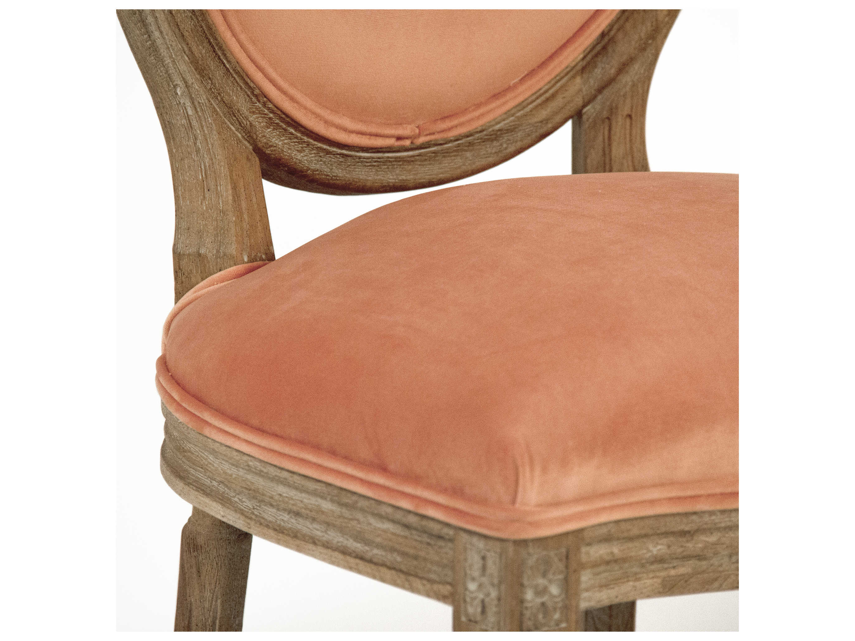 Zentique Medallion Oak Wood Orange Velvet Upholstered Armless Dining Chair