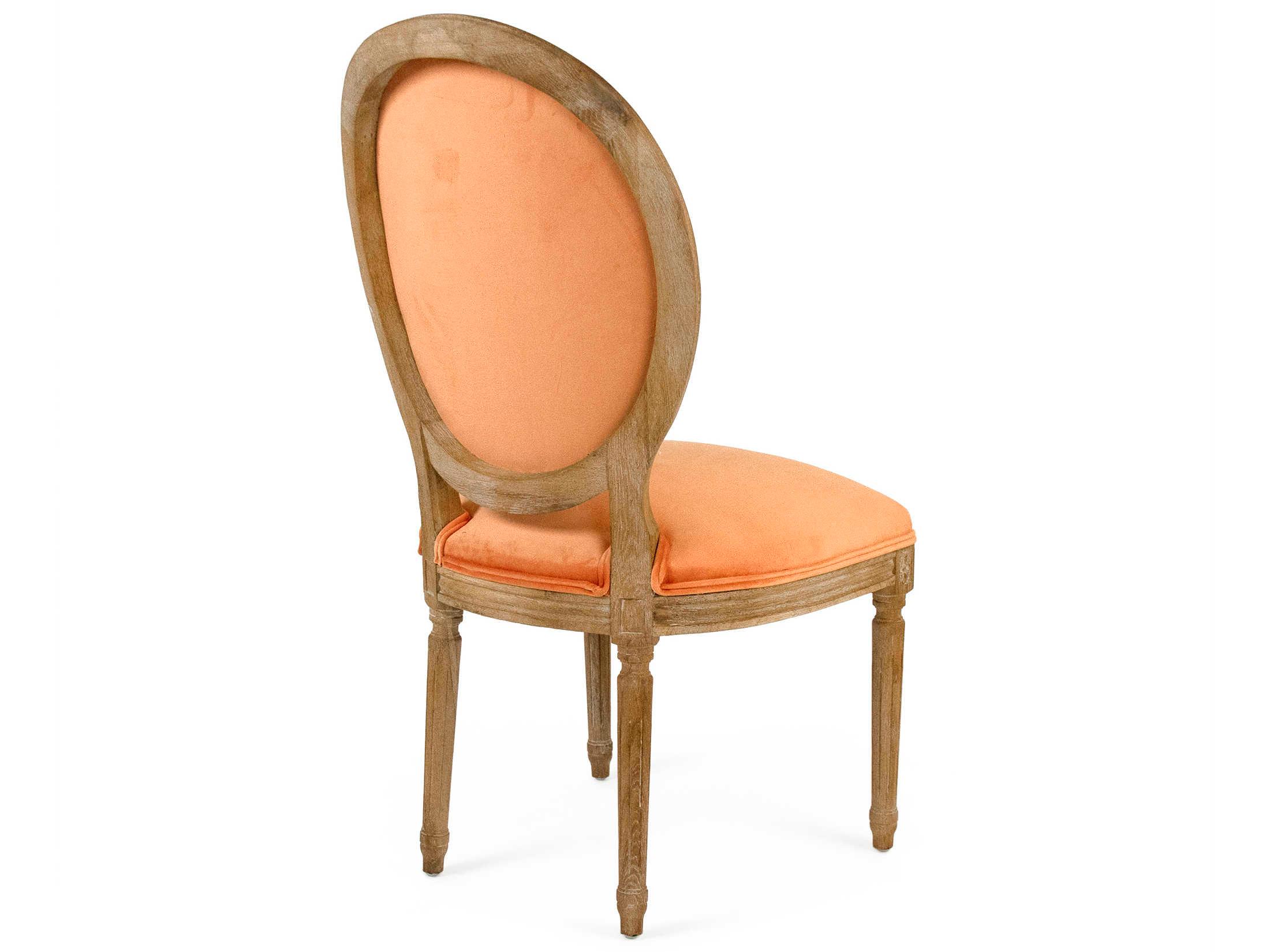 Zentique Medallion Oak Wood Orange Velvet Upholstered Armless Dining Chair