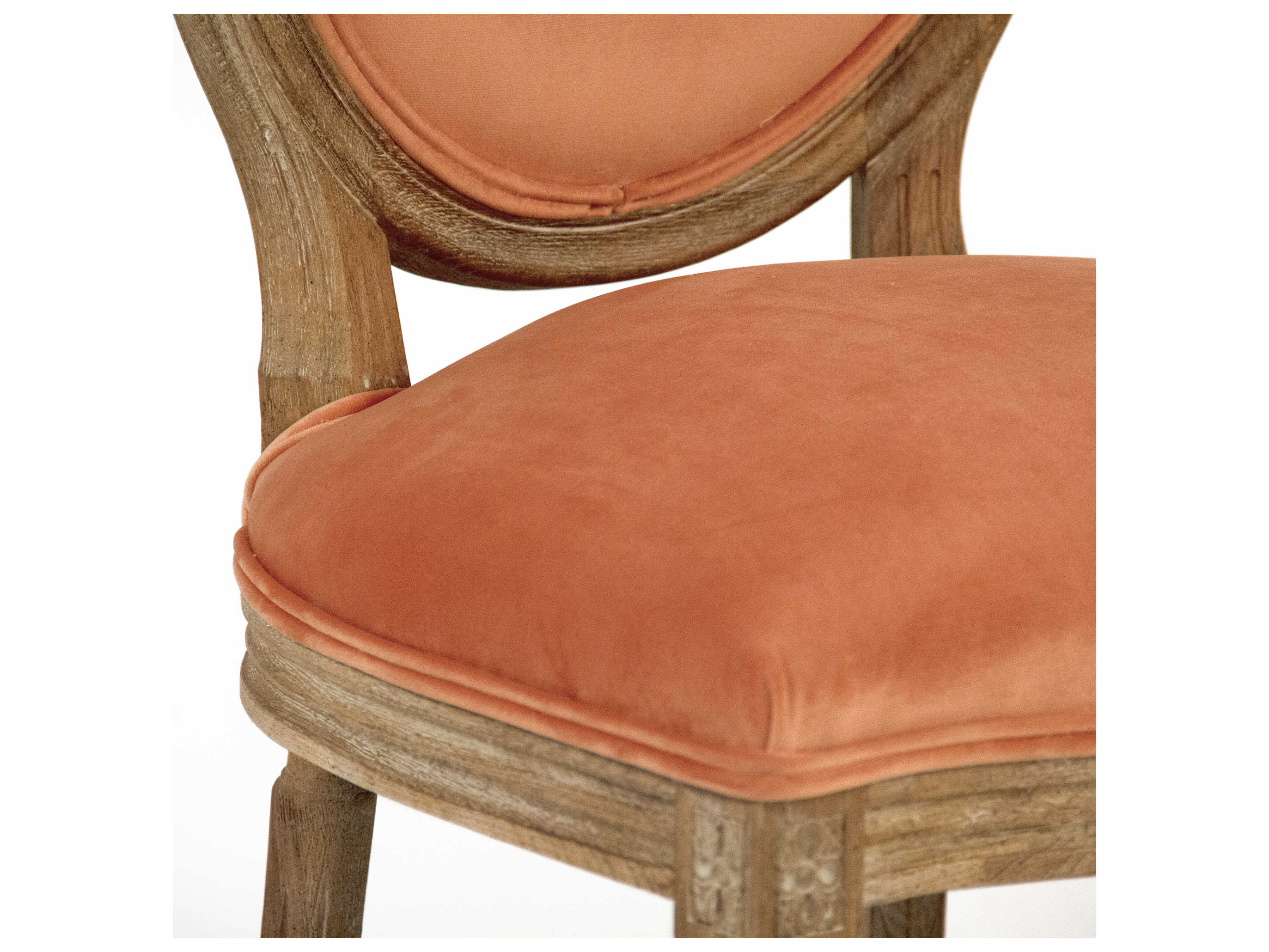 Zentique Medallion Oak Wood Orange Velvet Upholstered Armless Dining Chair