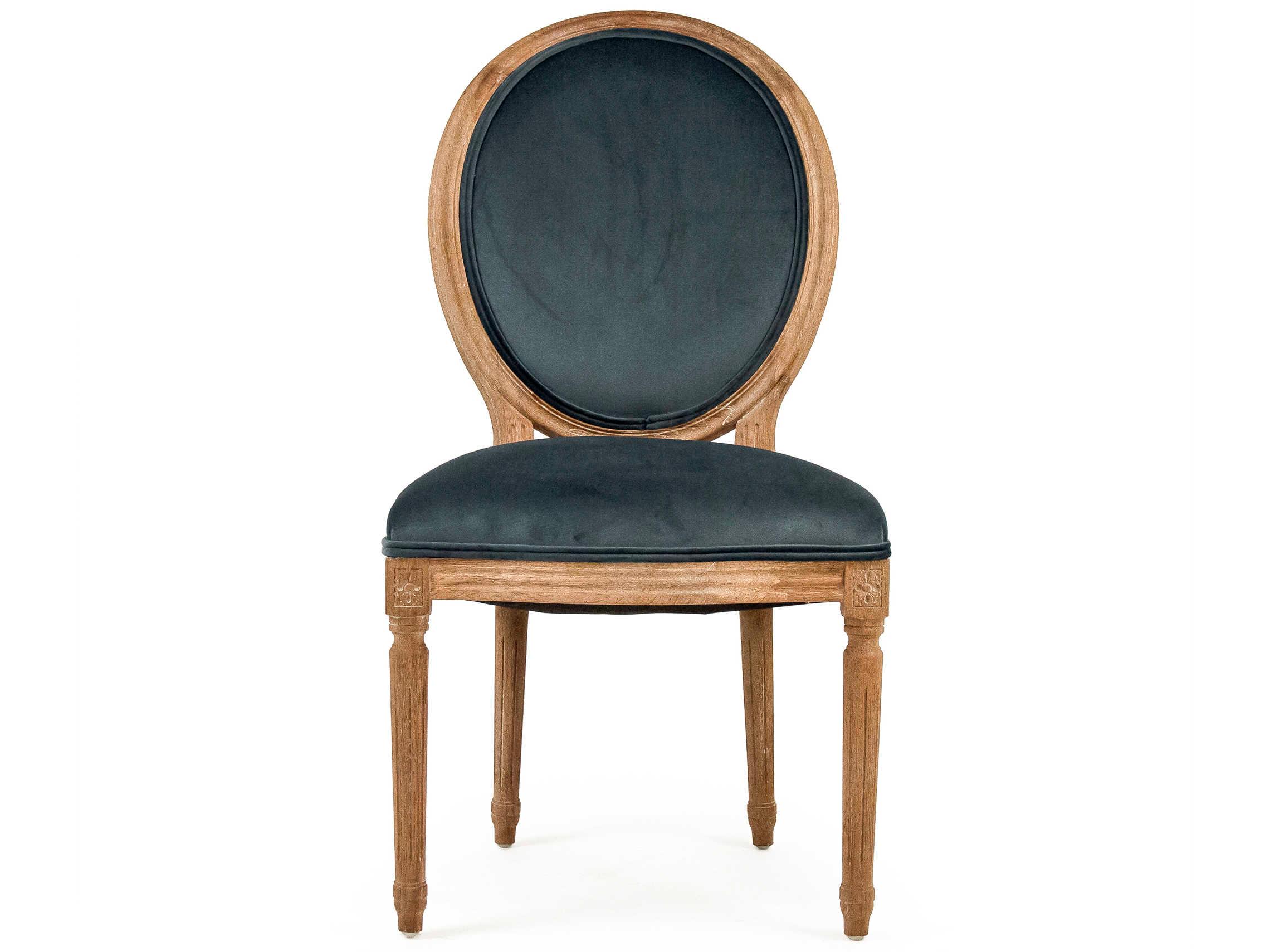 Zentique Medallion Oak Wood Gray Velvet Upholstered Armless Dining Chair