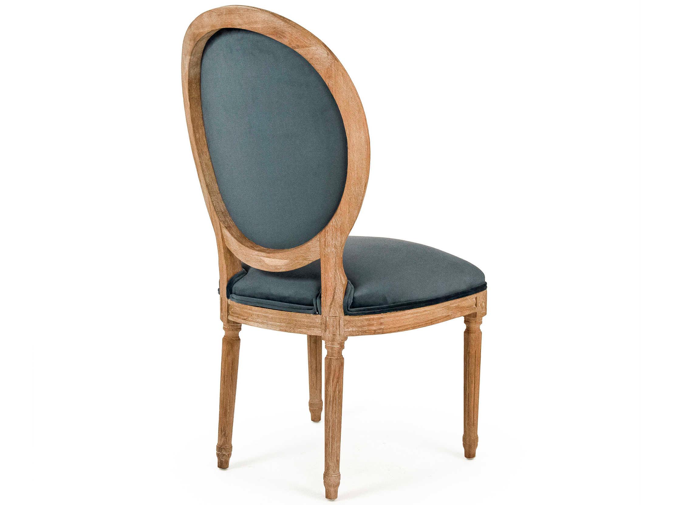 Zentique Medallion Oak Wood Gray Velvet Upholstered Armless Dining Chair