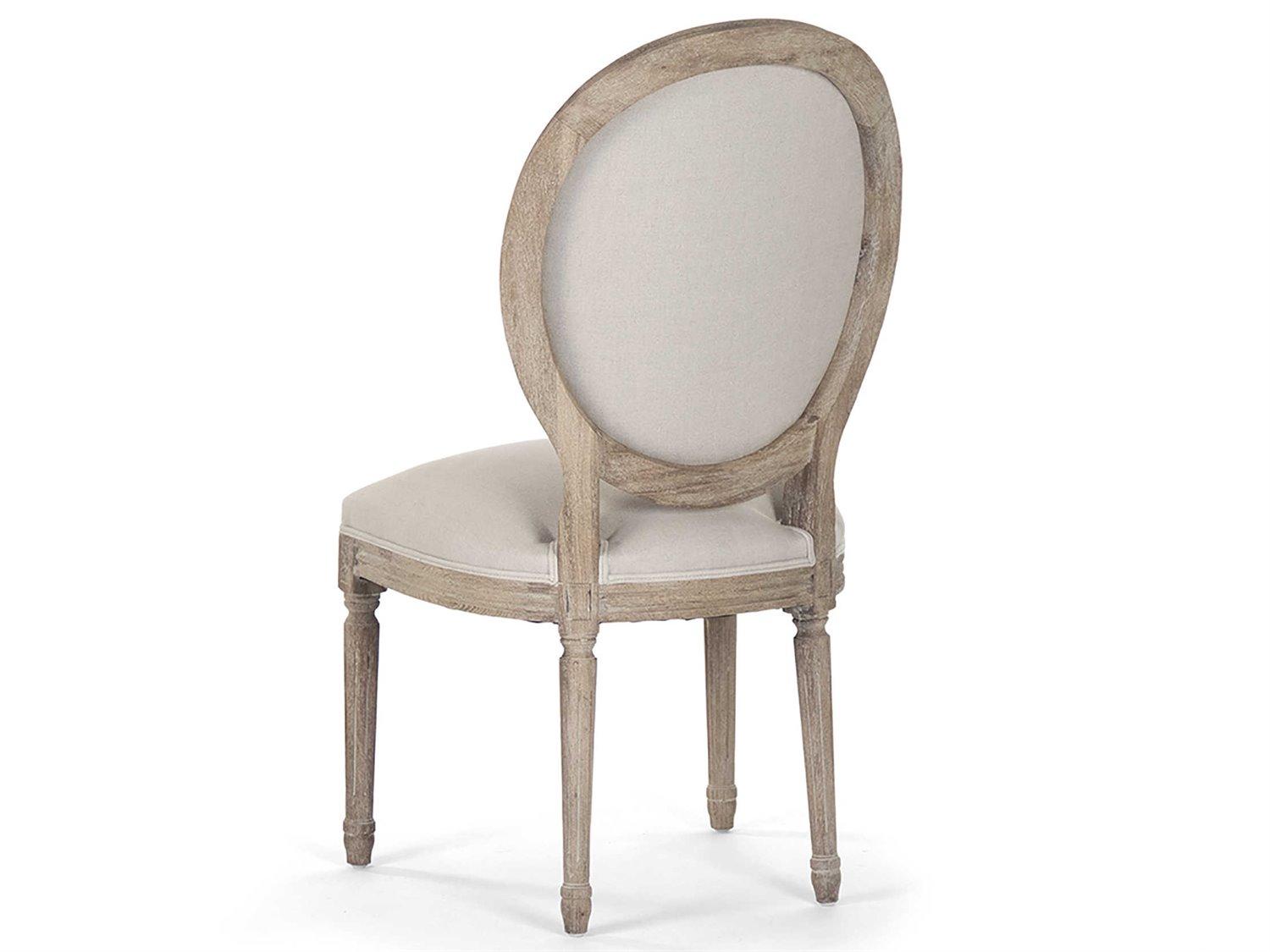 Zentique Medallion Oak Wood Gray Upholstered Side Dining Chair