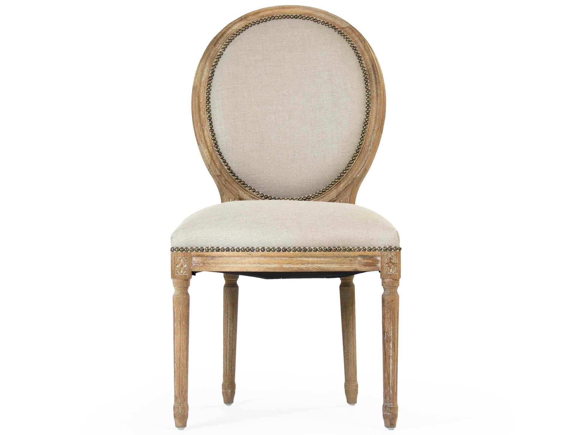 Zentique Medallion Oak Wood Beige Upholstered Side Dining Chair