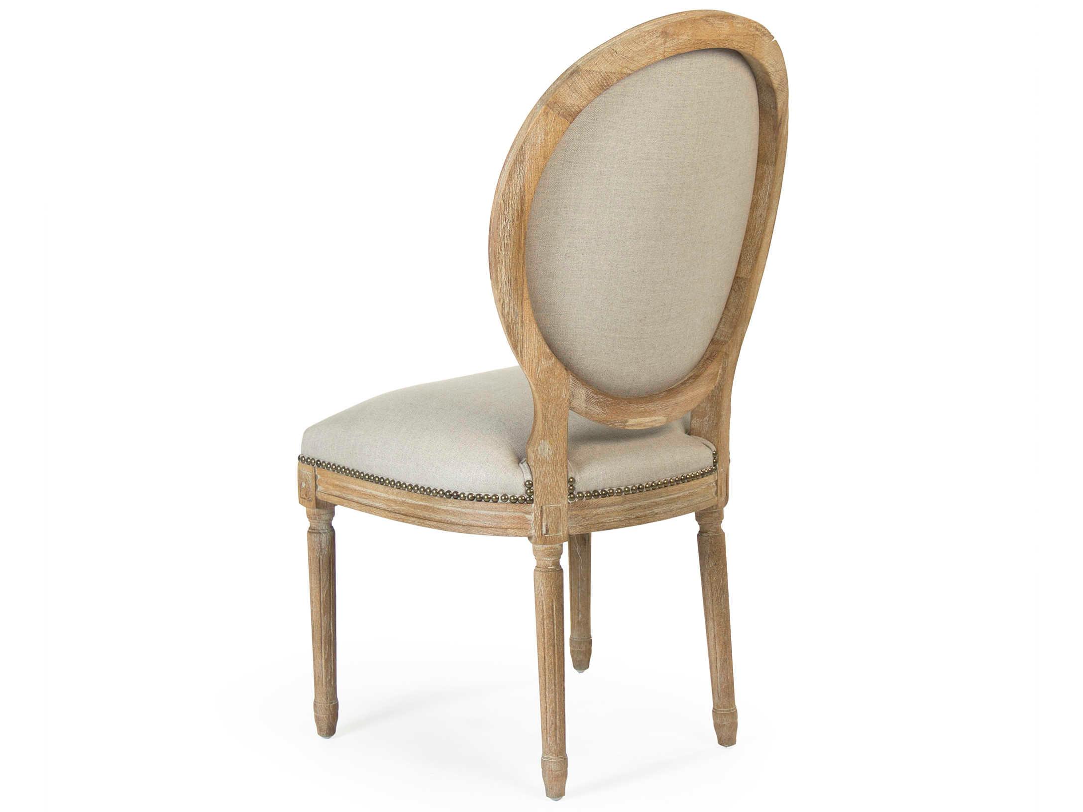 Zentique Medallion Oak Wood Beige Upholstered Side Dining Chair