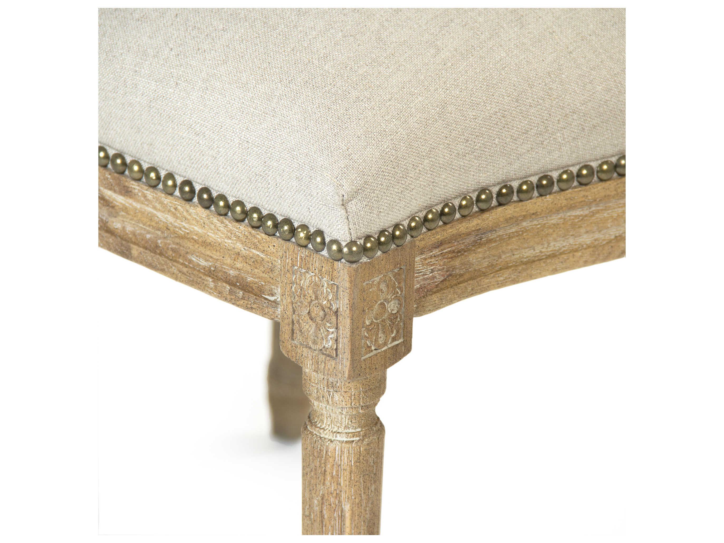 Zentique Medallion Oak Wood Beige Upholstered Side Dining Chair