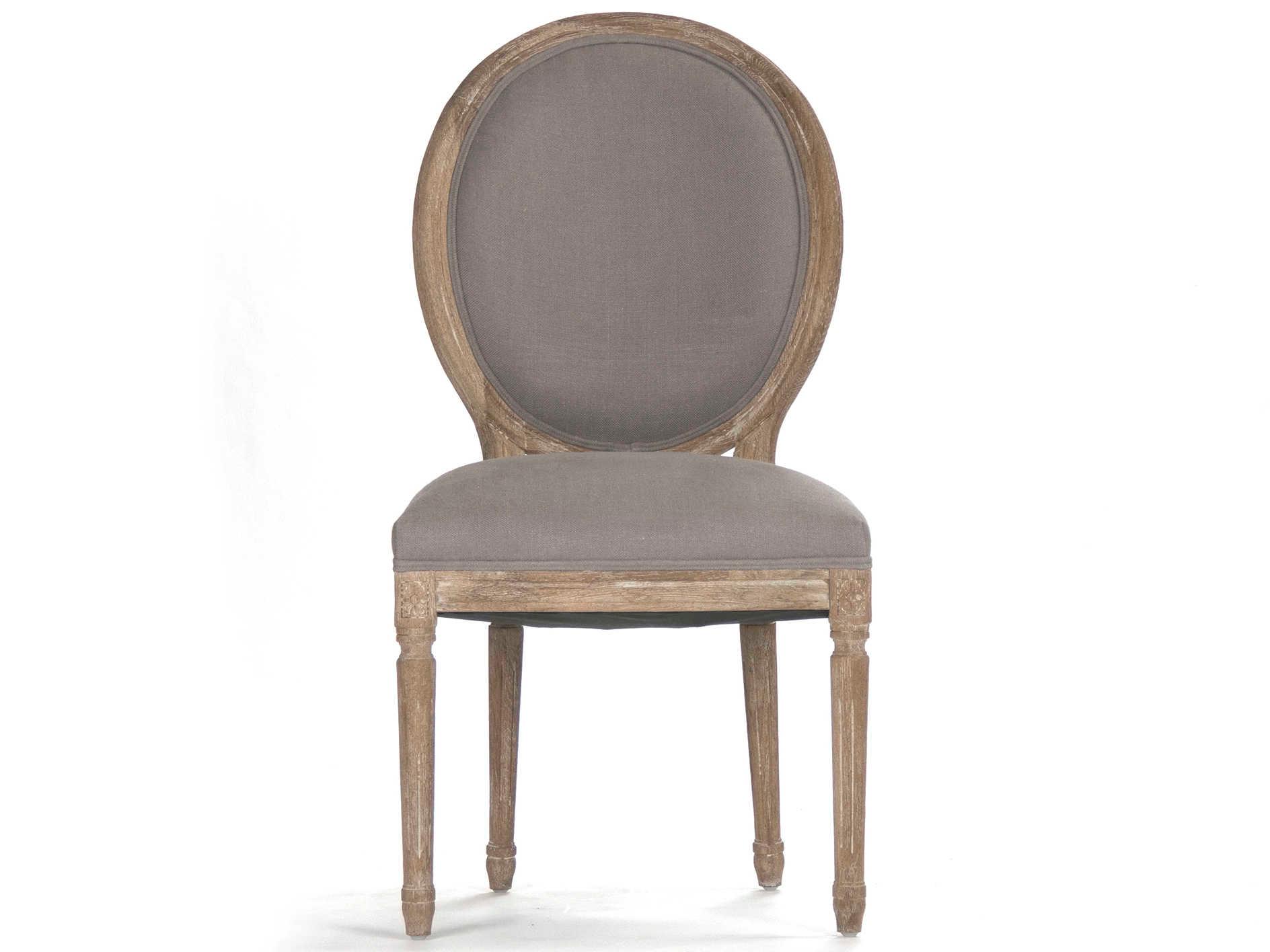 Zentique Medallion Oak Wood Gray Upholstered Side Dining Chair