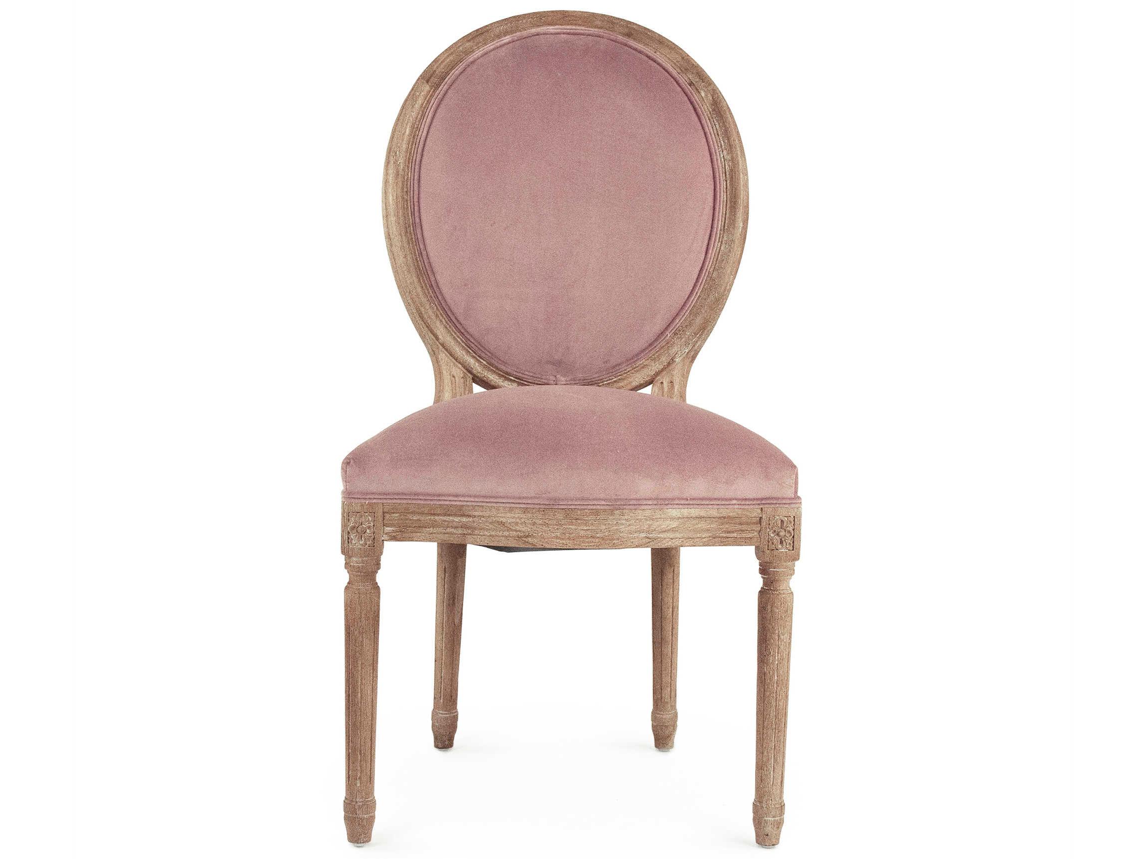 Zentique Medallion Oak Wood Pink Upholstered Side Dining Chair