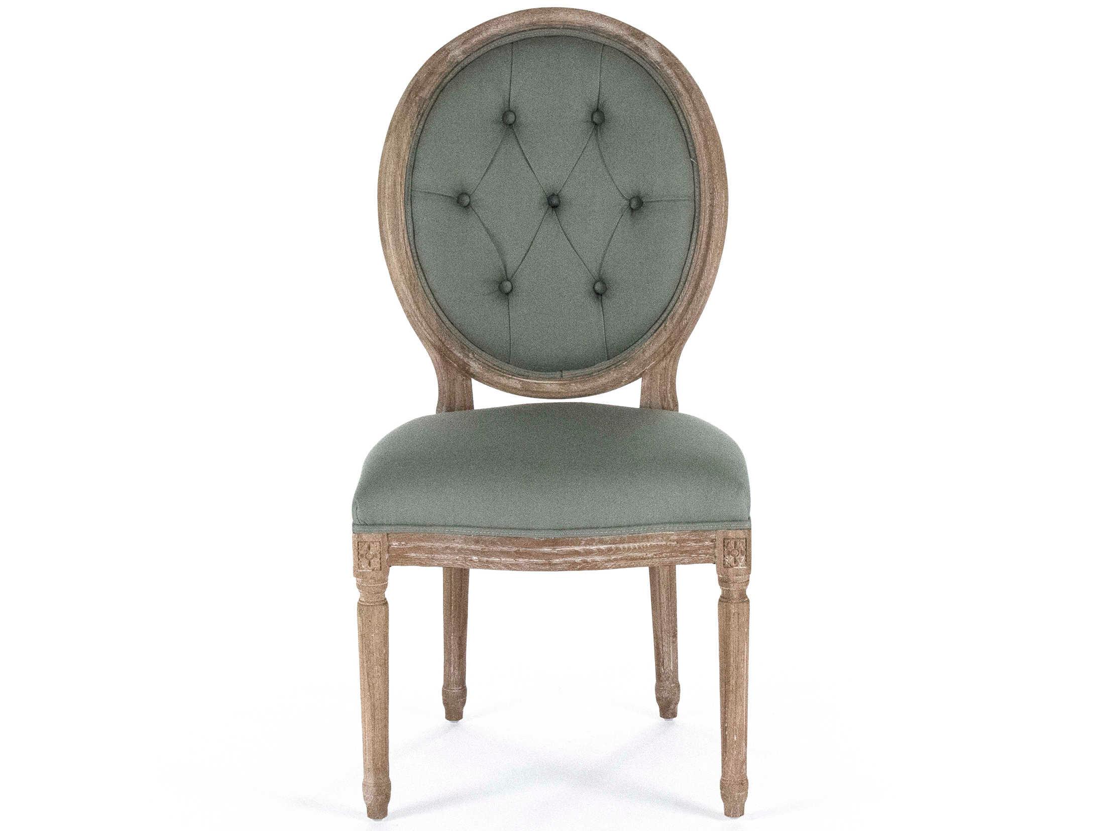 Zentique Medallion Oak Wood Green Upholstered Armless Dining Chair