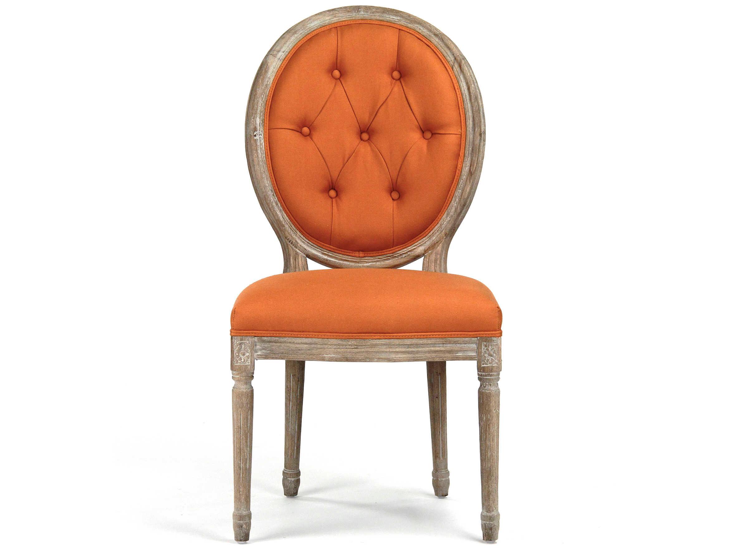 Zentique Medallion Oak Wood Orange Upholstered Side Dining Chair