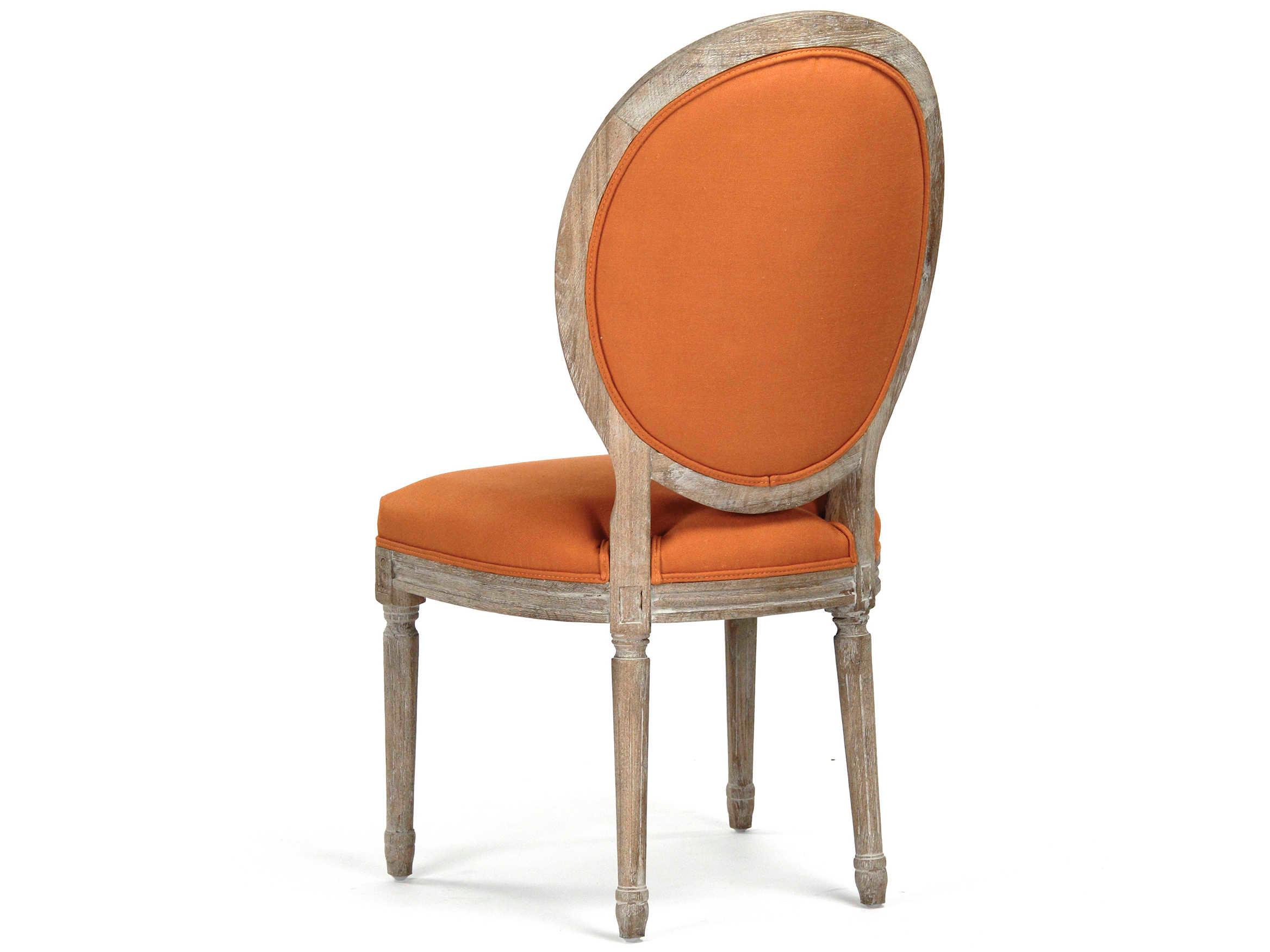 Zentique Medallion Oak Wood Orange Upholstered Side Dining Chair