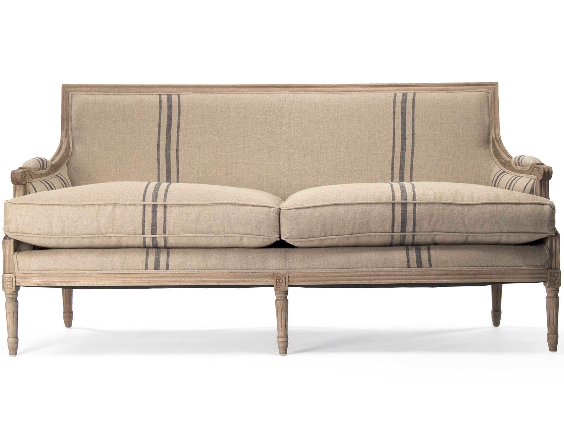Zentique Louis English Khaki Blue Stripe Beige Upholstered Loveseat
