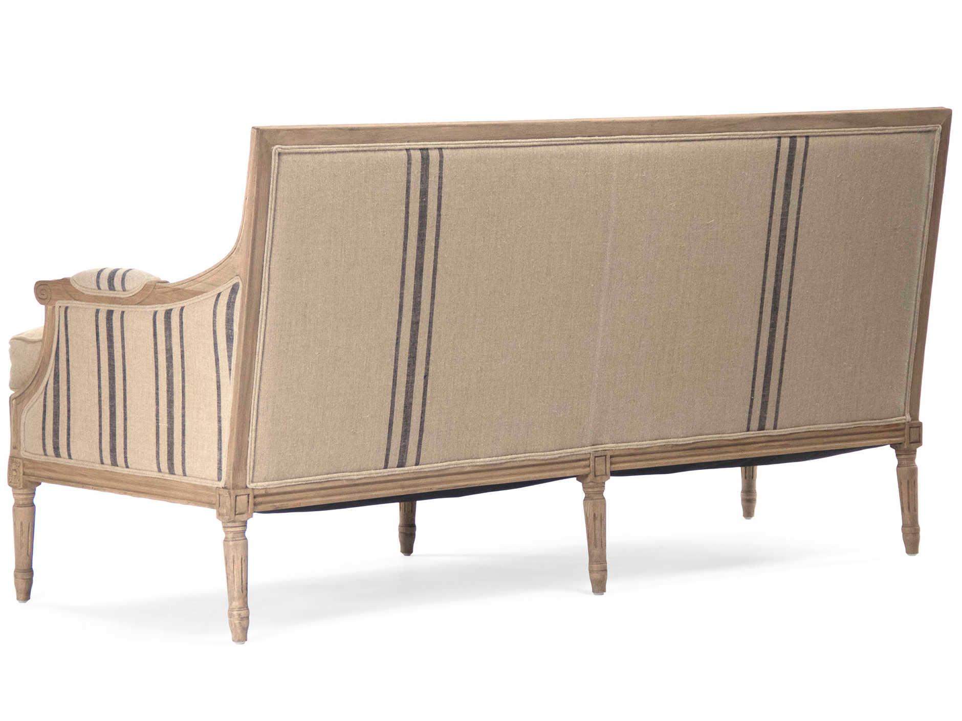 Zentique Louis English Khaki Blue Stripe Beige Upholstered Loveseat
