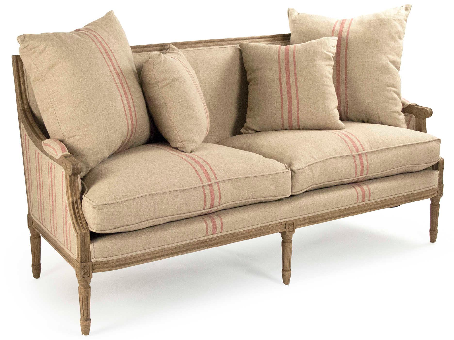 Zentique Louis English Khaki Red Stripe Brown Upholstered Loveseat