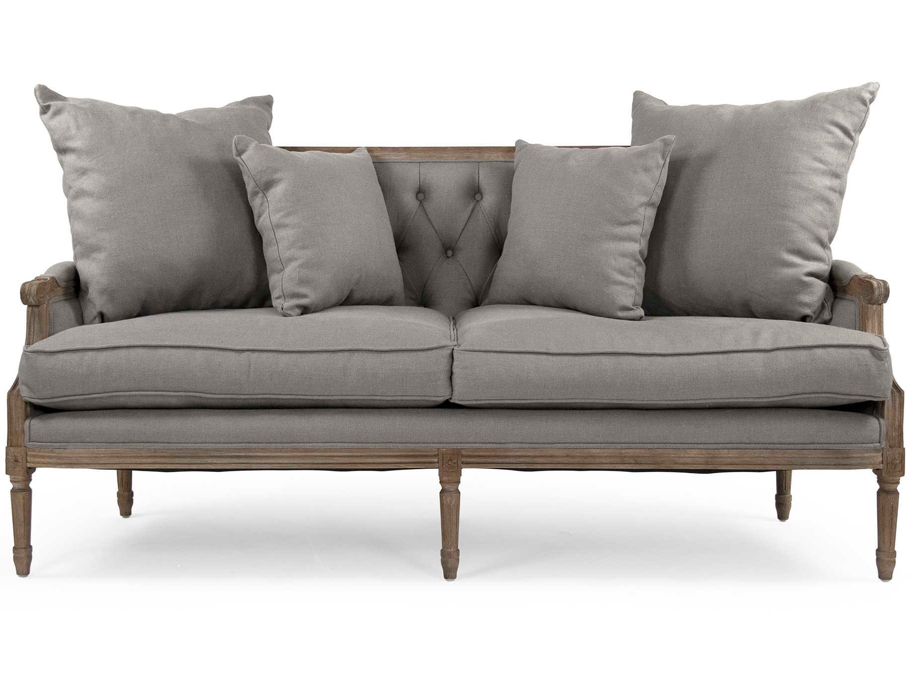 Zentique Louis Tufted Natural Linen Gray Upholstered Loveseat