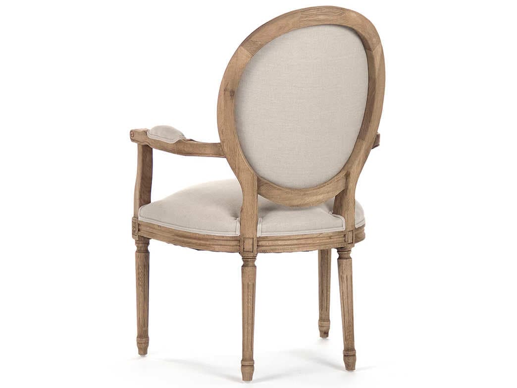 Zentique Medallion Oak Wood Beige Upholstered Arm Dining Chair