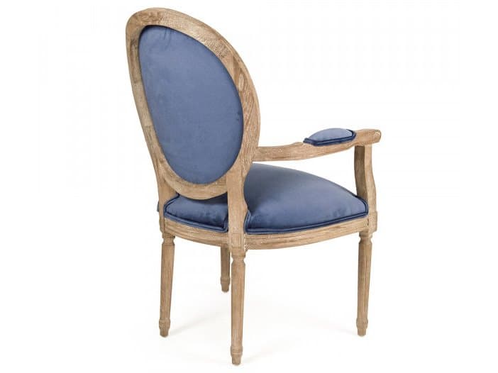 Zentique Medallion Oak Wood Blue Velvet Upholstered Arm Dining Chair