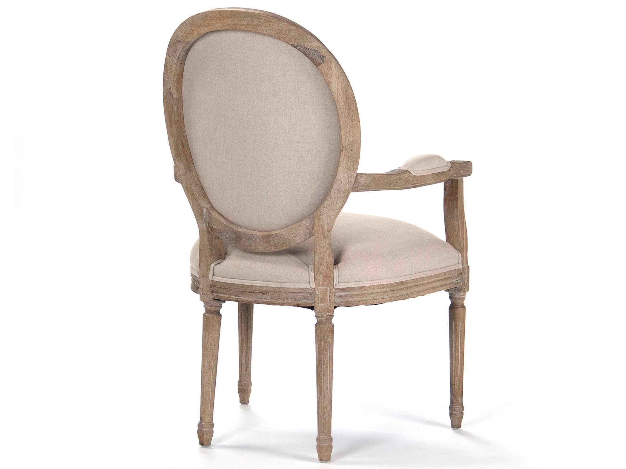 Zentique Medallion Oak Wood Beige Upholstered Arm Dining Chair