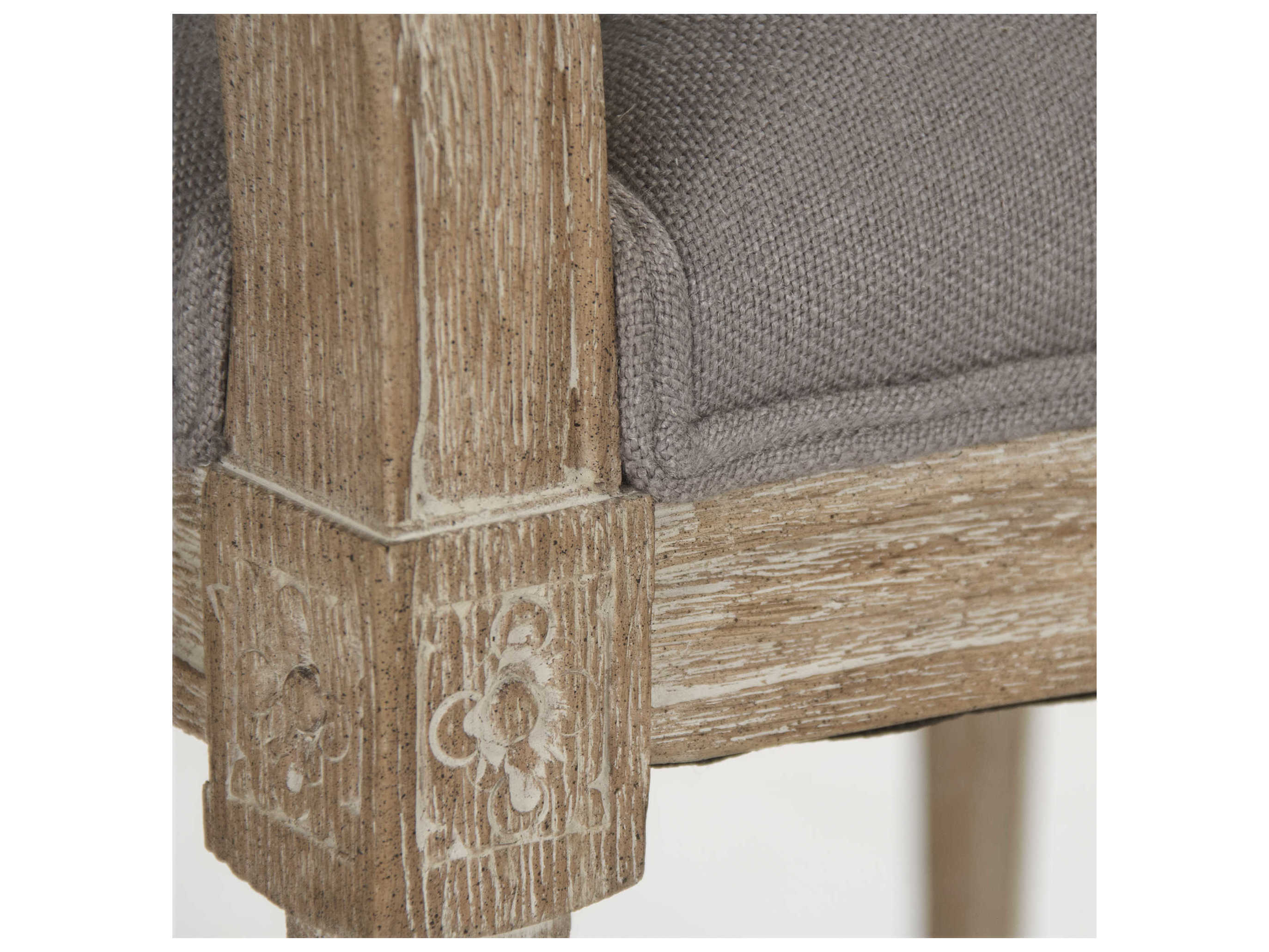 Zentique Medallion Oak Wood Gray Upholstered Arm Dining Chair