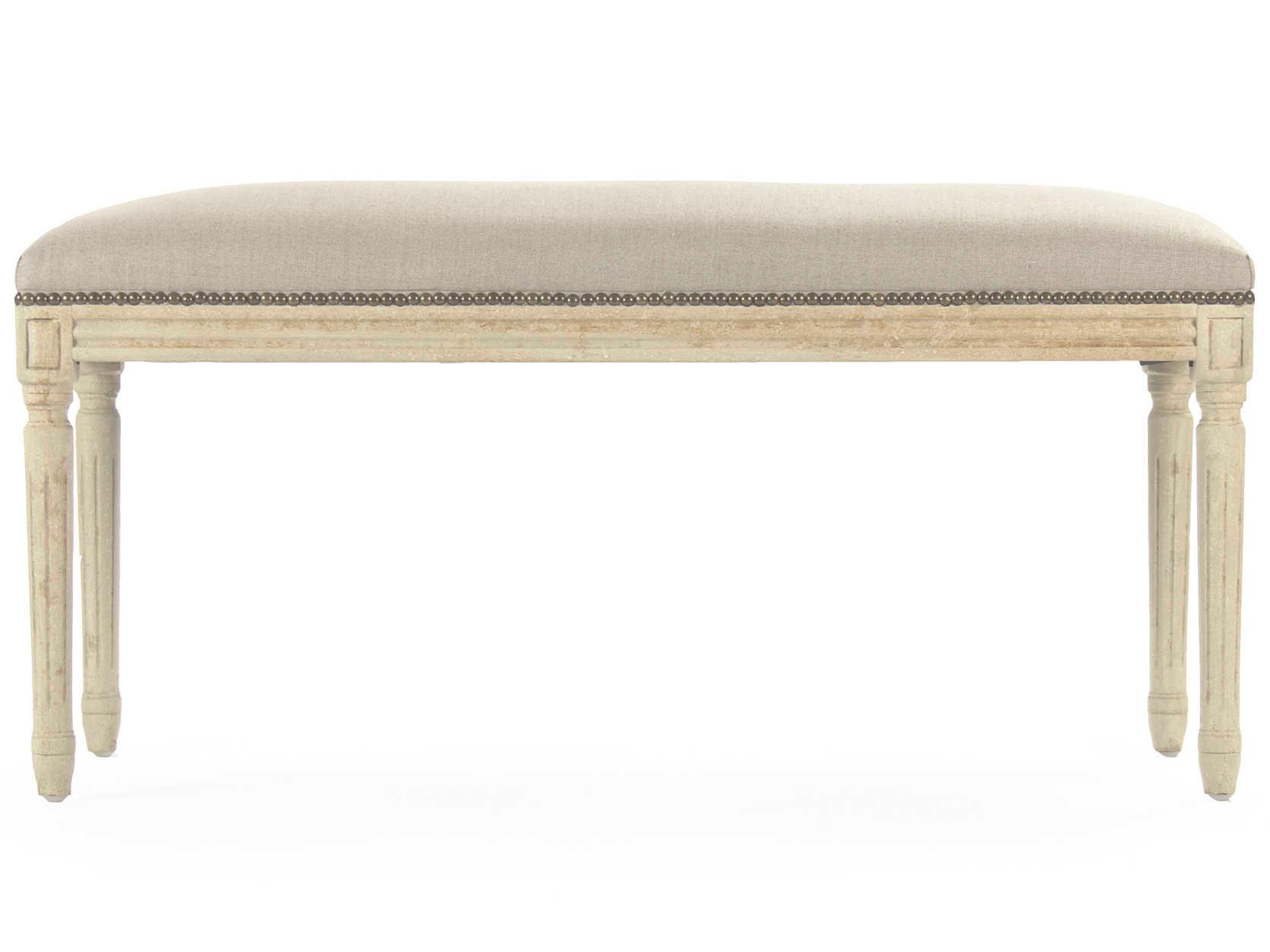 Zentique Lille Natural Linen White Upholstered Accent Bench
