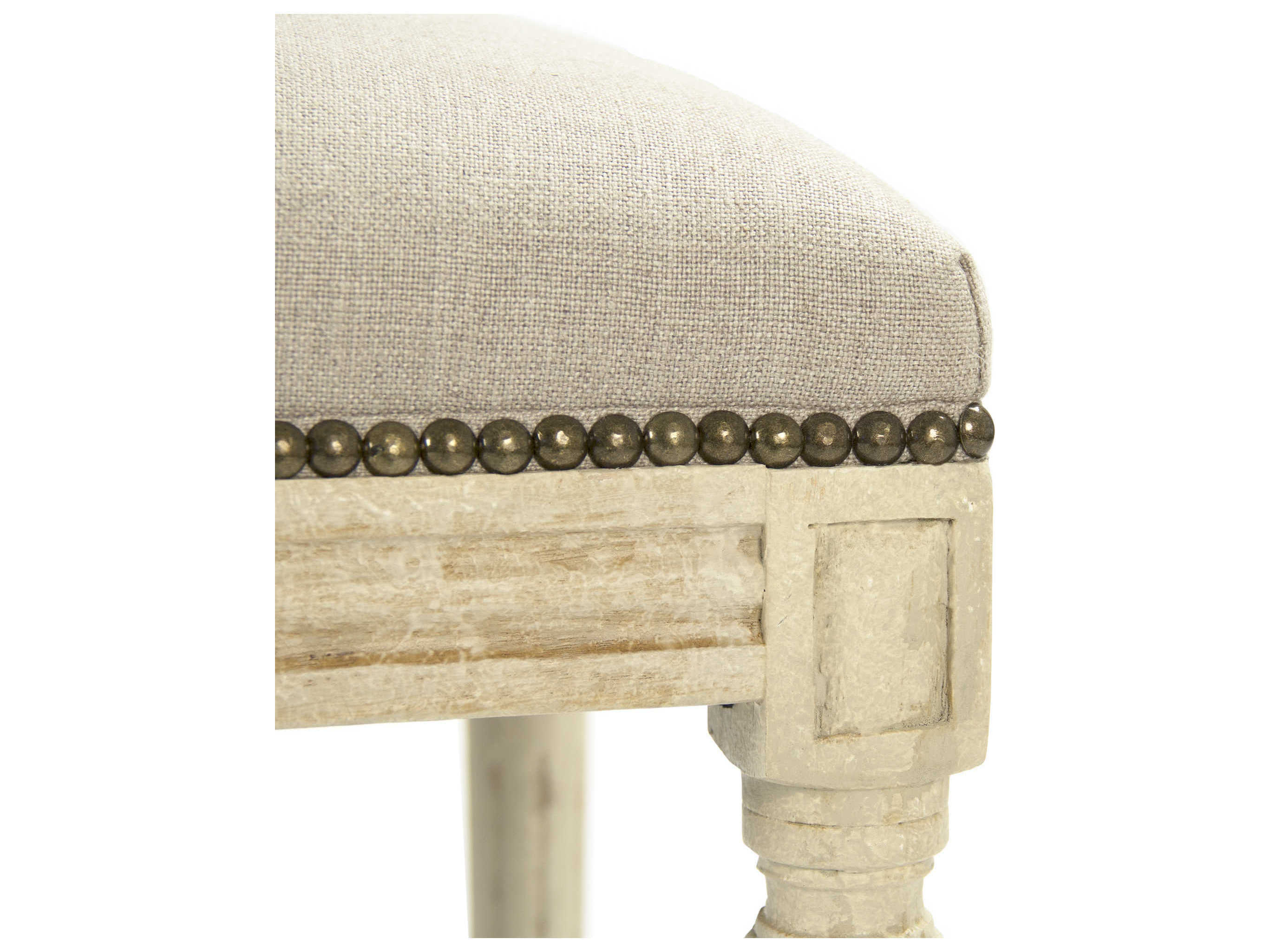 Zentique Lille Natural Linen White Upholstered Accent Bench