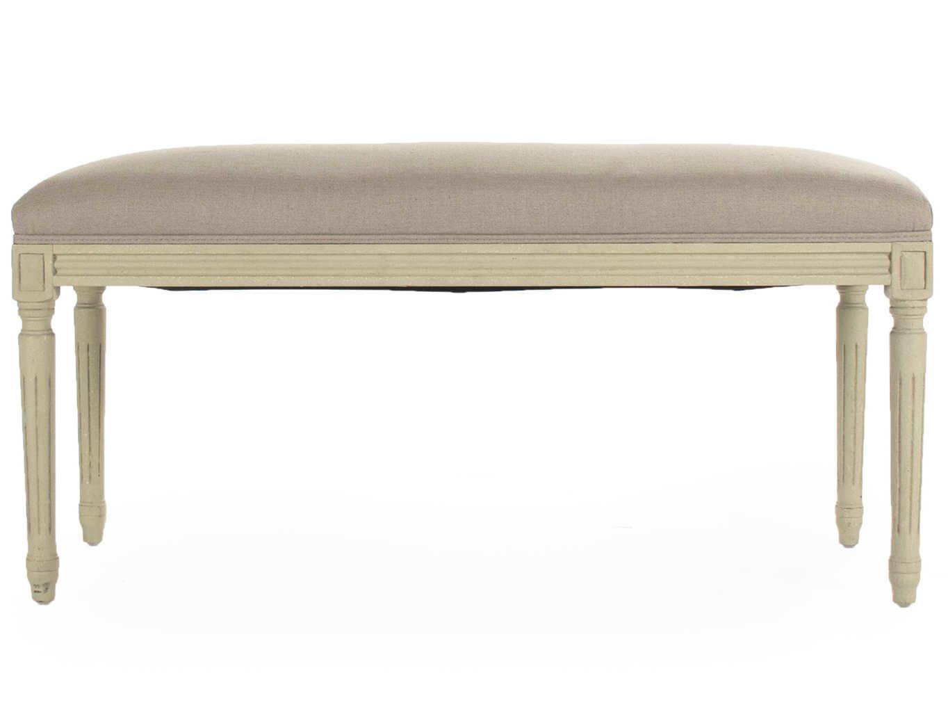 Zentique Lille Natural Linen Gray Upholstered Accent Bench