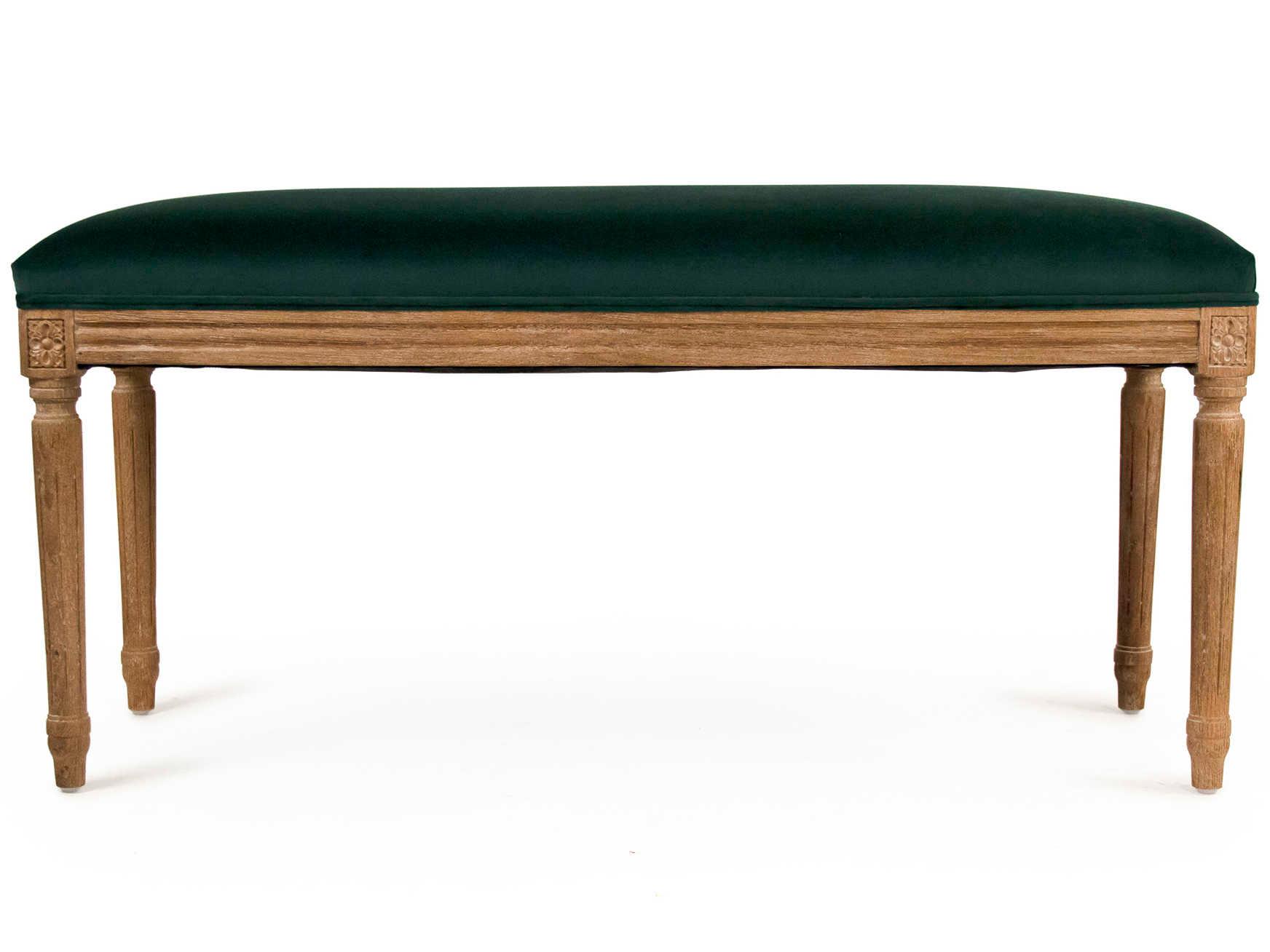 Zentique Lille Green Velvet Upholstered Accent Bench