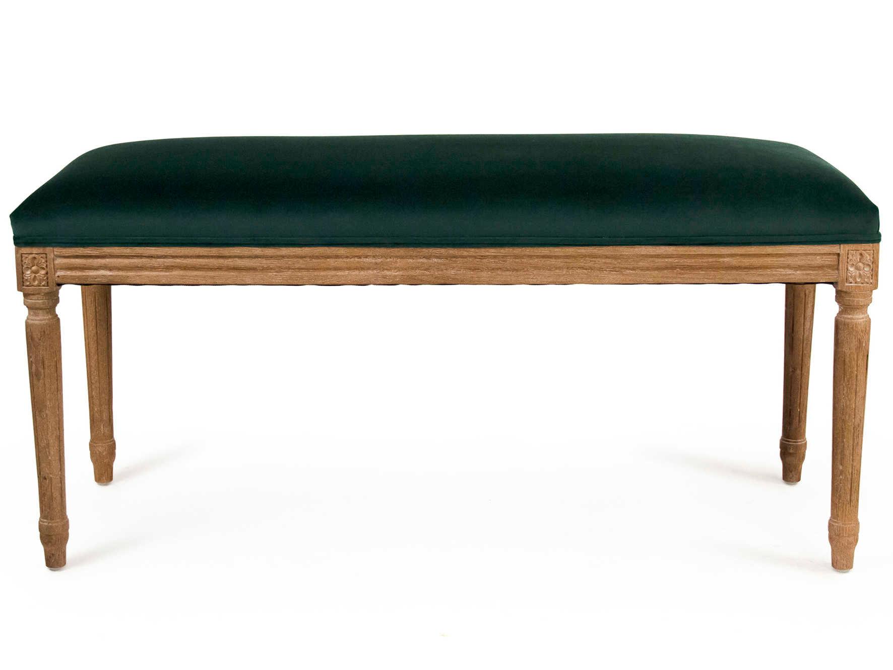 Zentique Lille Green Velvet Upholstered Accent Bench