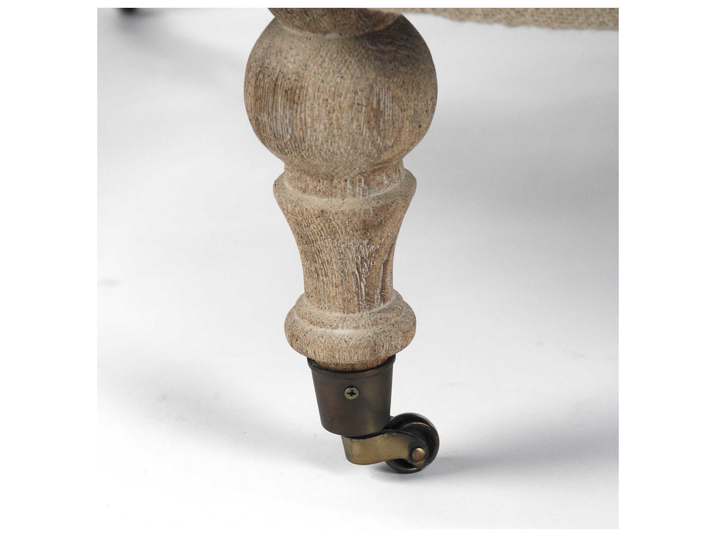 Zentique Maison Natural Linen Jute Beige Upholstered Tufted Ottoman