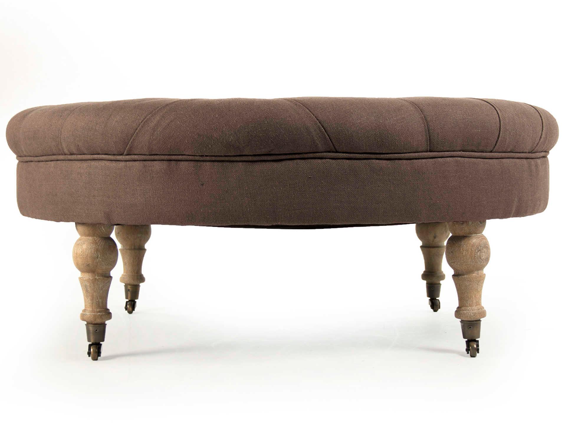 Zentique Maison Aubergine Linen Brown Upholstered Tufted Ottoman