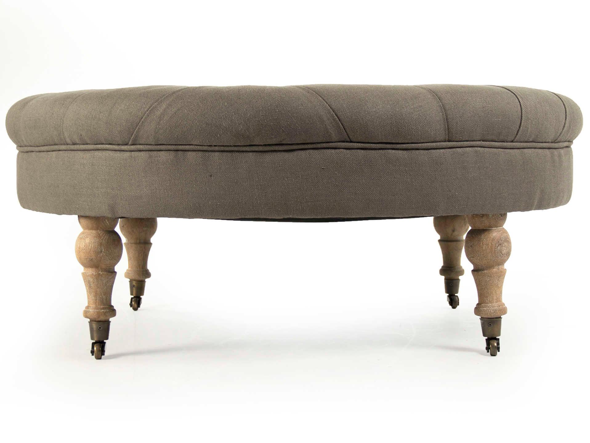 Zentique Maison Grey Linen Upholstered Tufted Ottoman