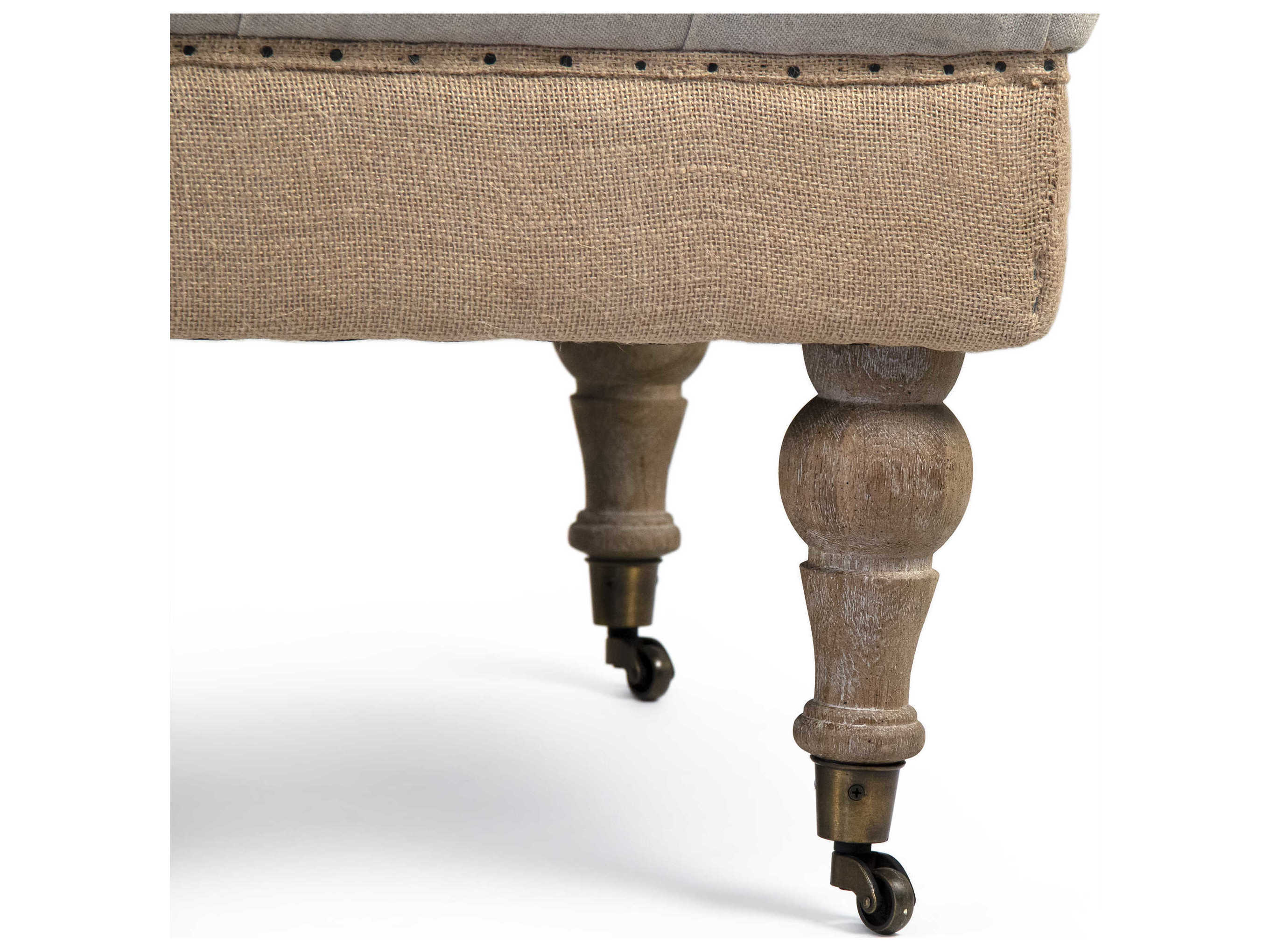 Zentique Maison Natural Linen Jute Beige Upholstered Tufted Ottoman