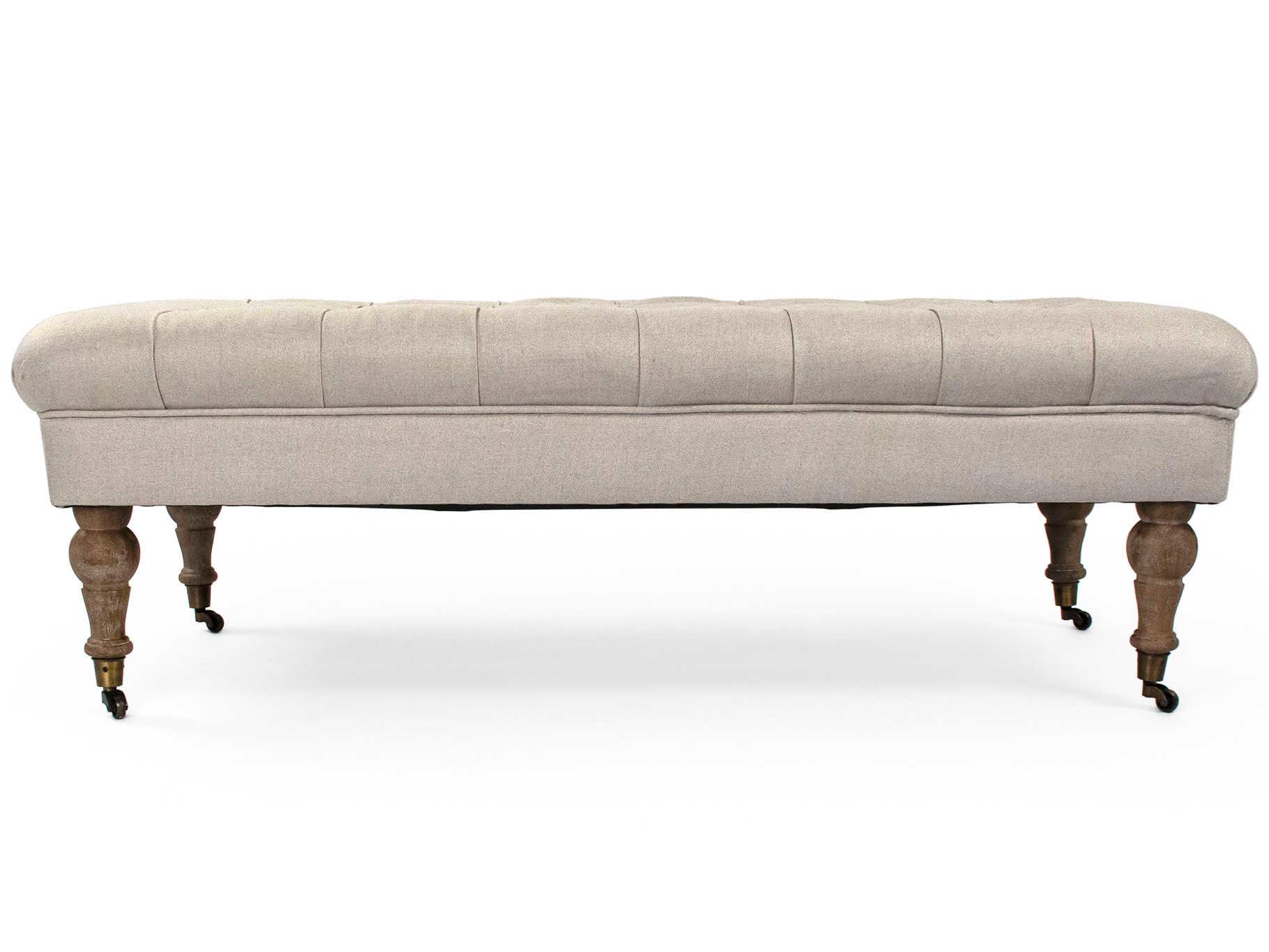 Zentique Maison Natural Linen Cream Upholstered Tufted Ottoman
