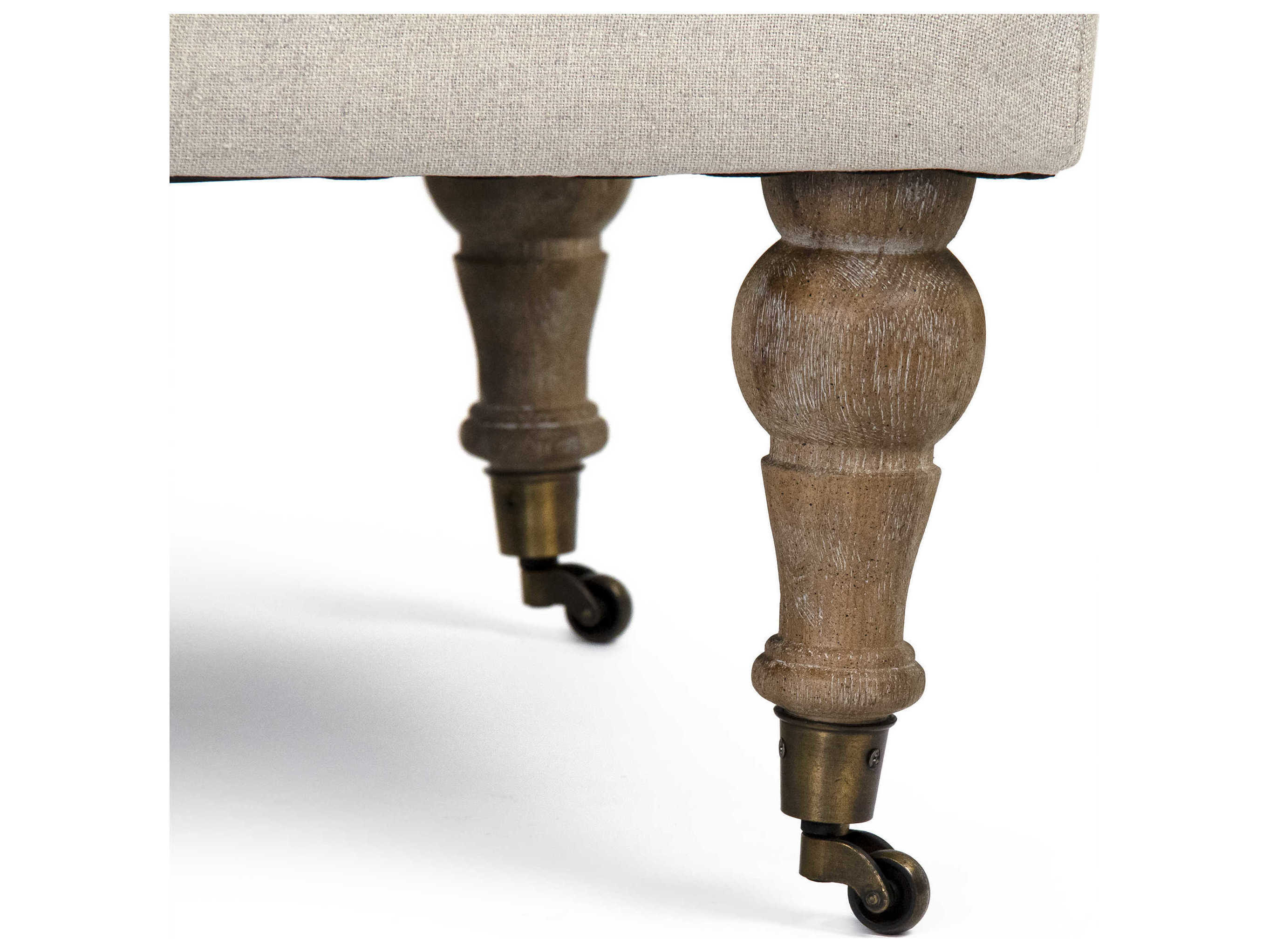 Zentique Maison Natural Linen Cream Upholstered Tufted Ottoman