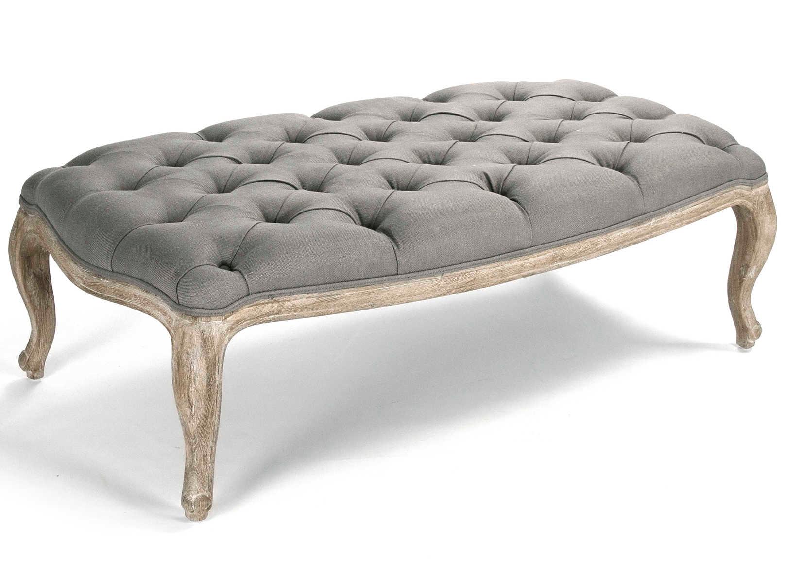 Zentique Maison Grey Linen Upholstered Tufted Ottoman