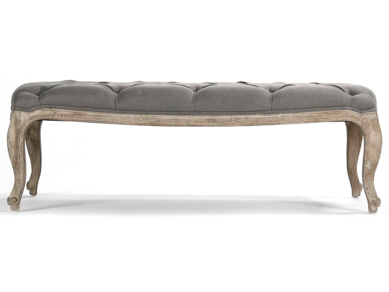 Zentique Maison Grey Linen Upholstered Tufted Ottoman