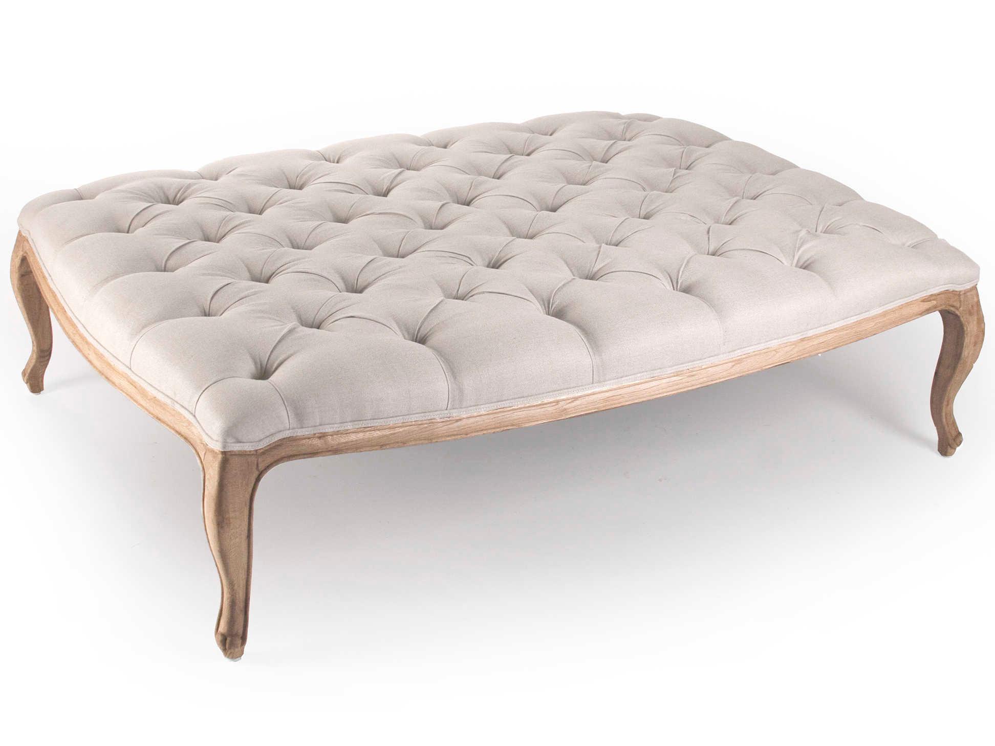 Zentique Maison Natural Linen Cream Upholstered Tufted Ottoman