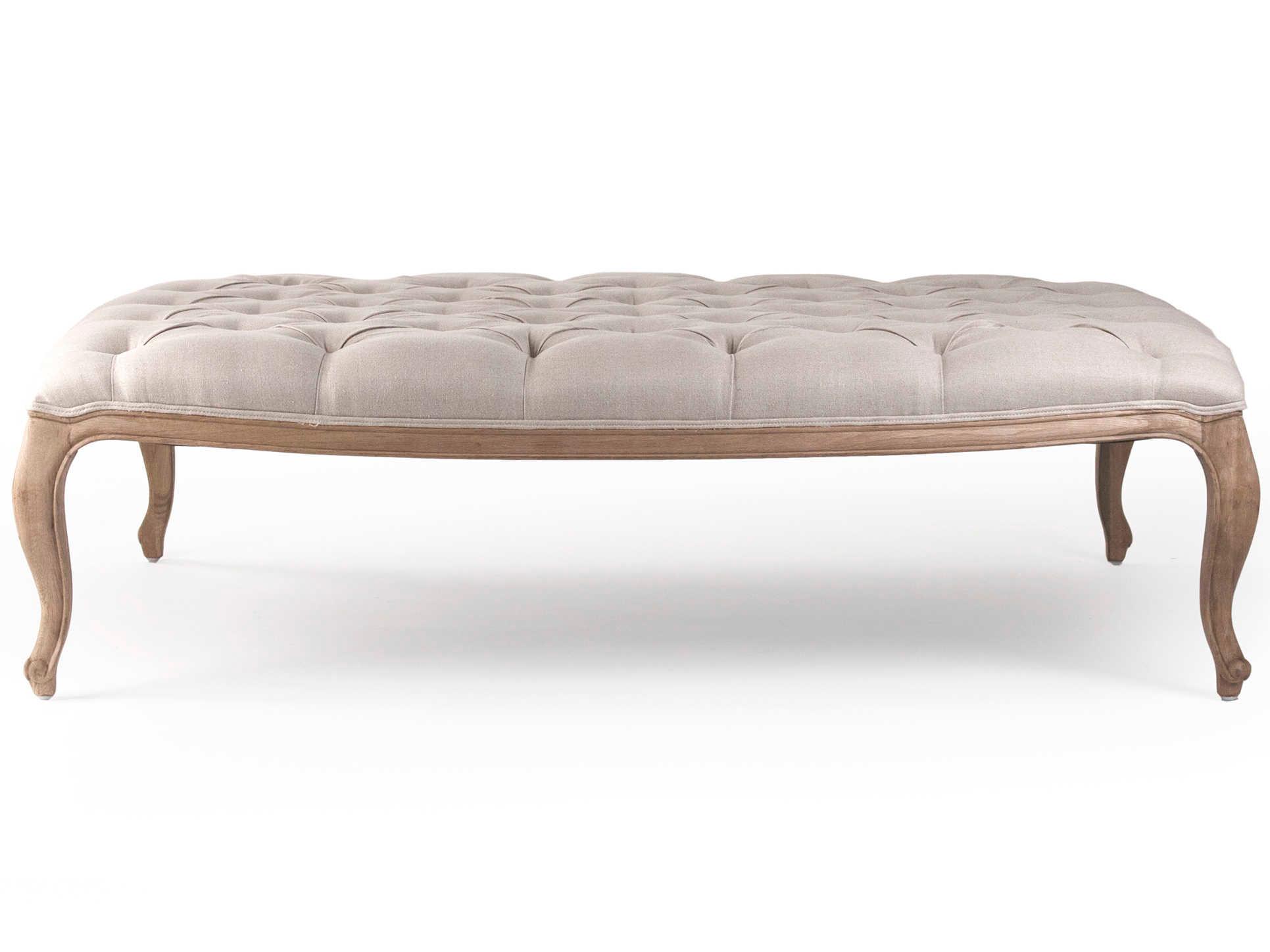 Zentique Maison Natural Linen Cream Upholstered Tufted Ottoman